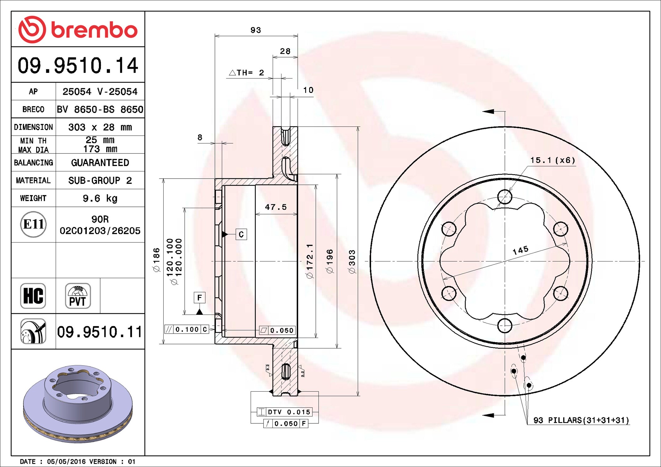 Brake Disc - 09.9510.11 BREMBO