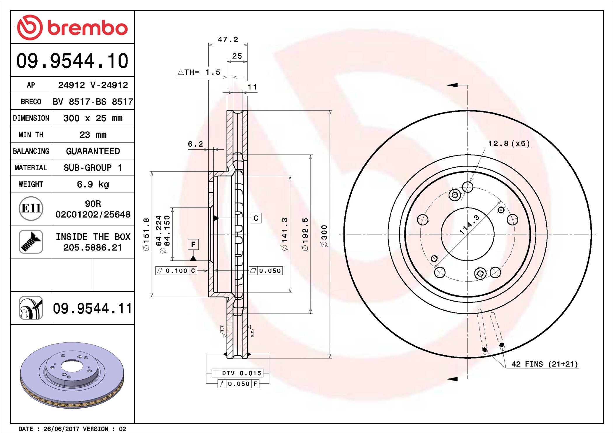 Brake Disc - 09.9544.11 BREMBO