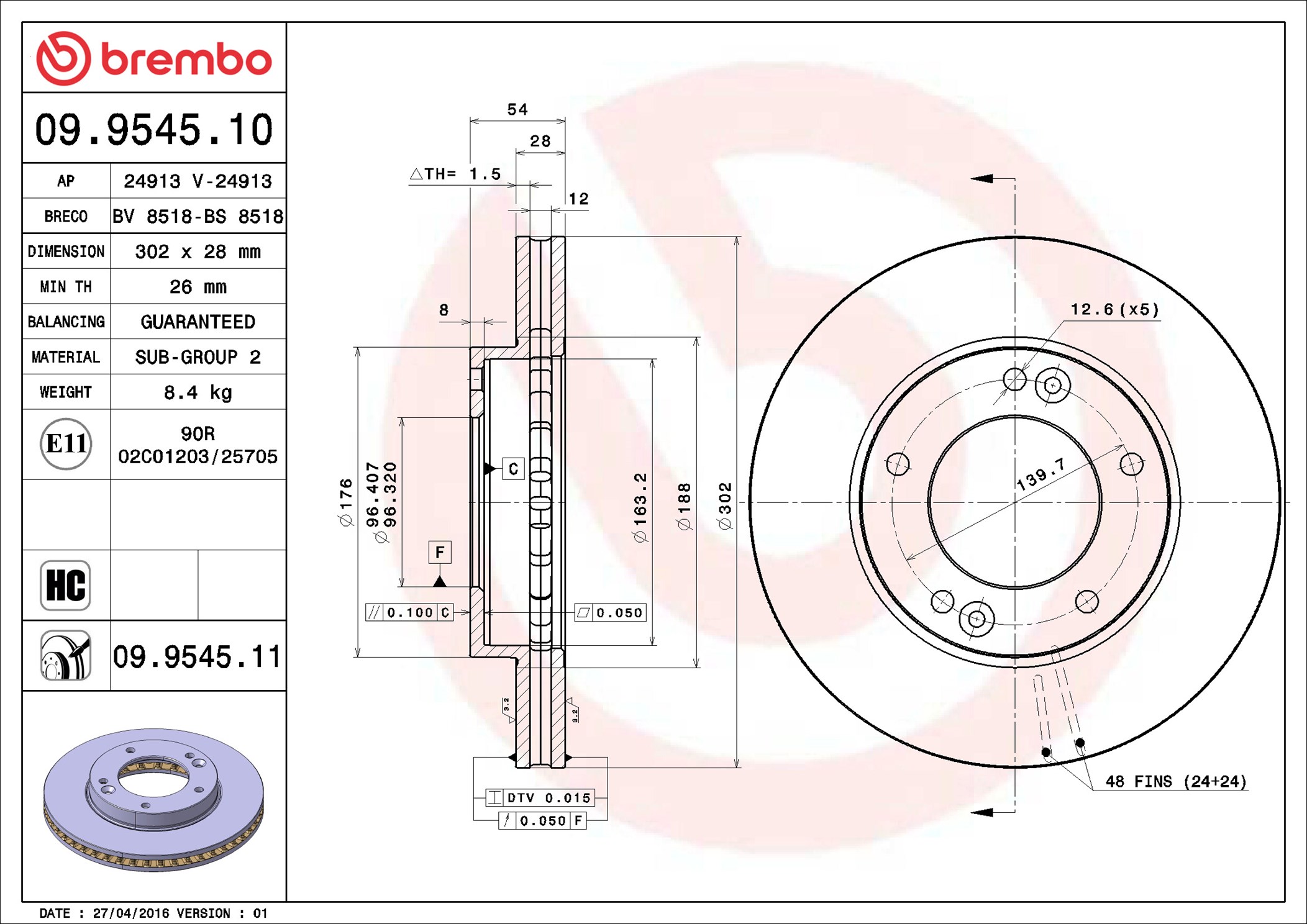 Brake Disc - 09.9545.11 BREMBO