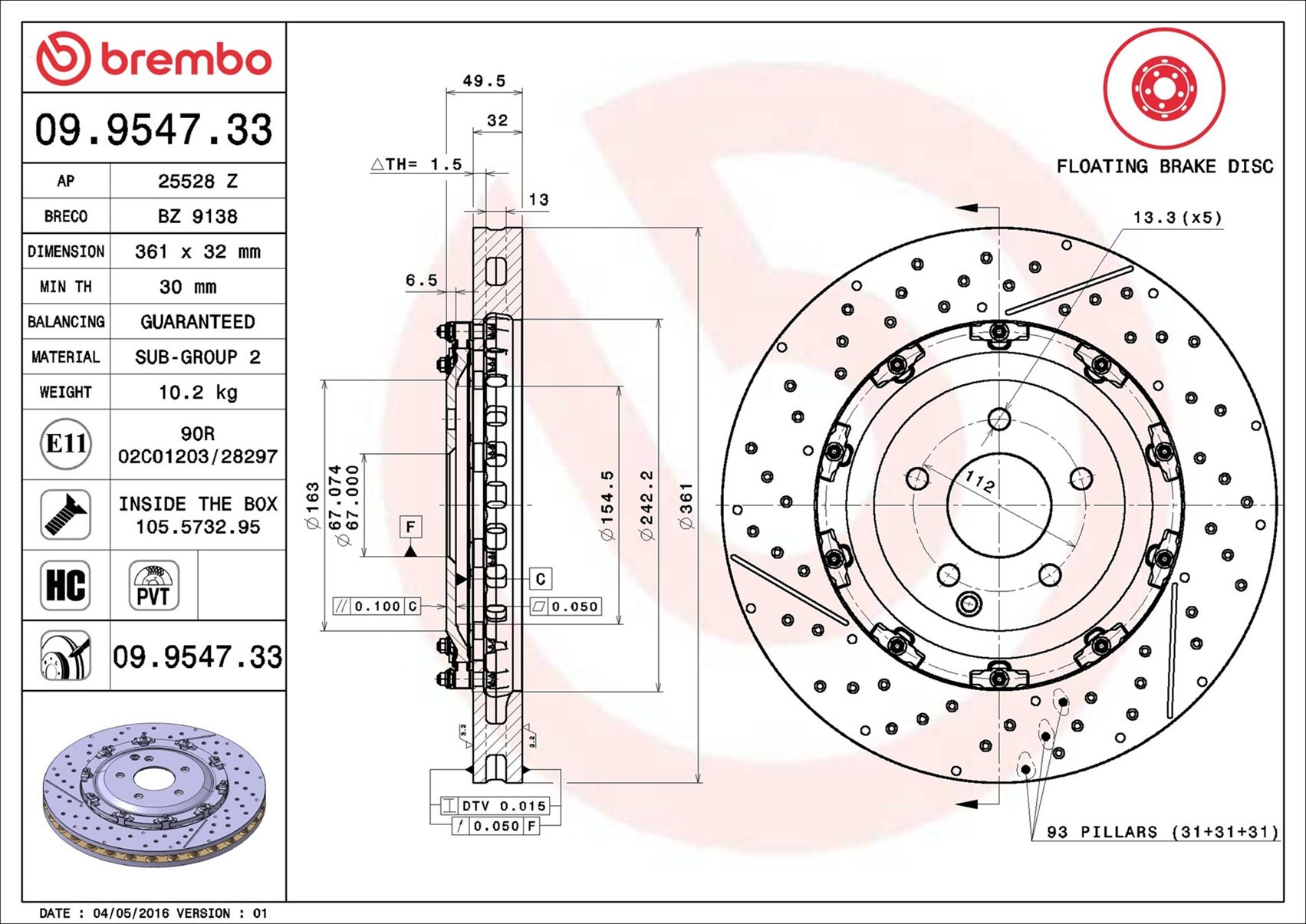 Brake Disc - 09.9547.33 BREMBO