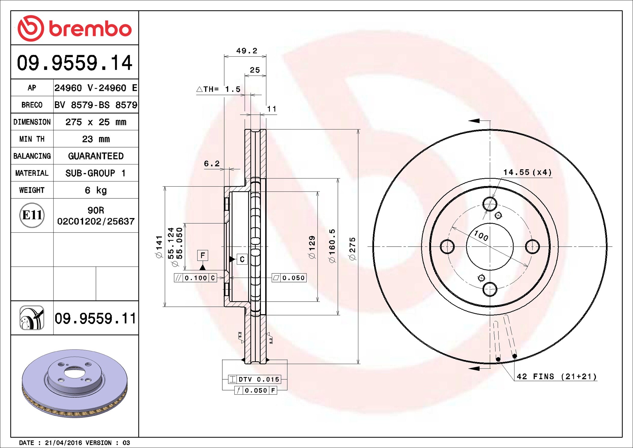 Discofreno - 09.9559.11 BREMBO