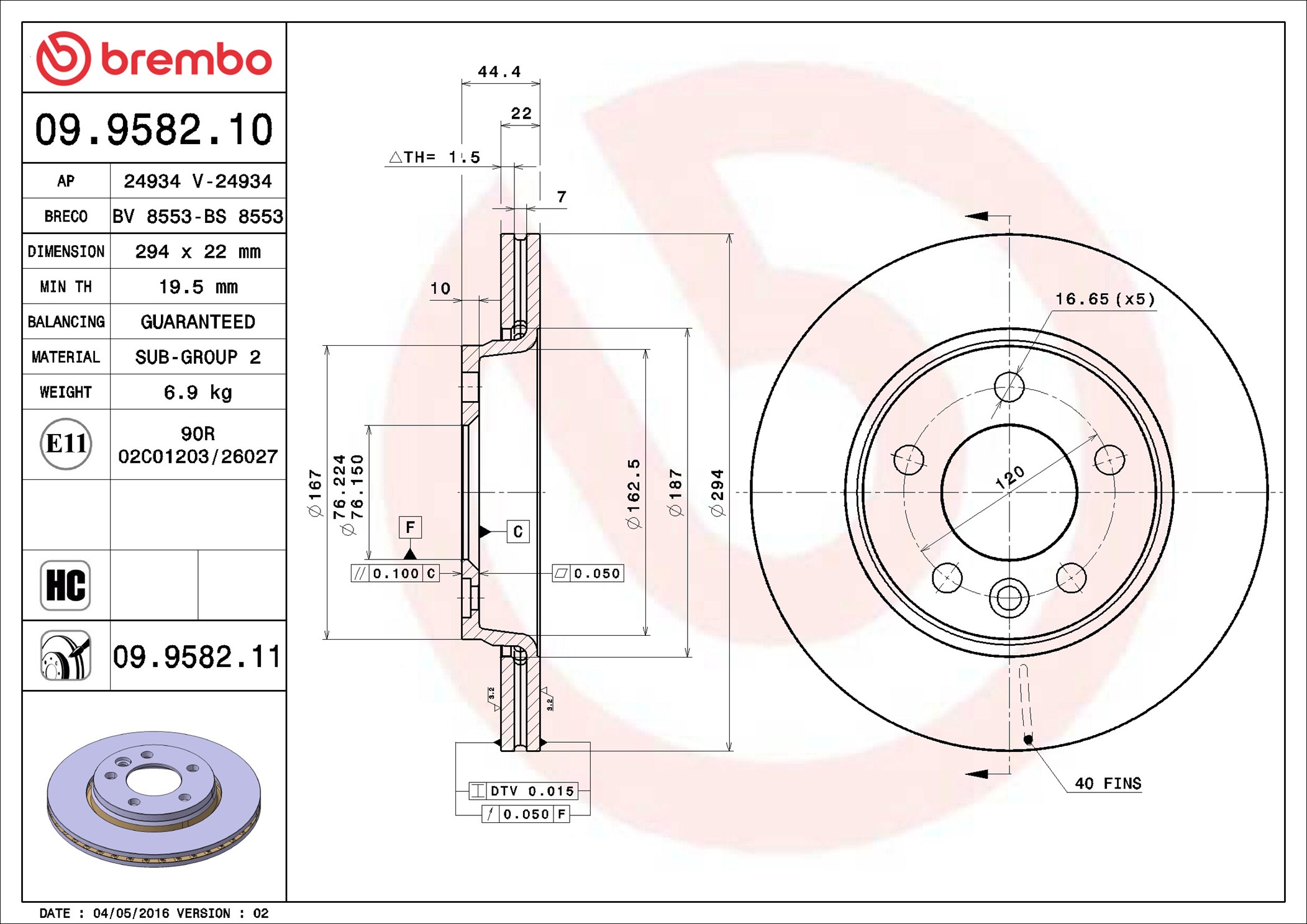Brake Disc - 09.9582.11 BREMBO