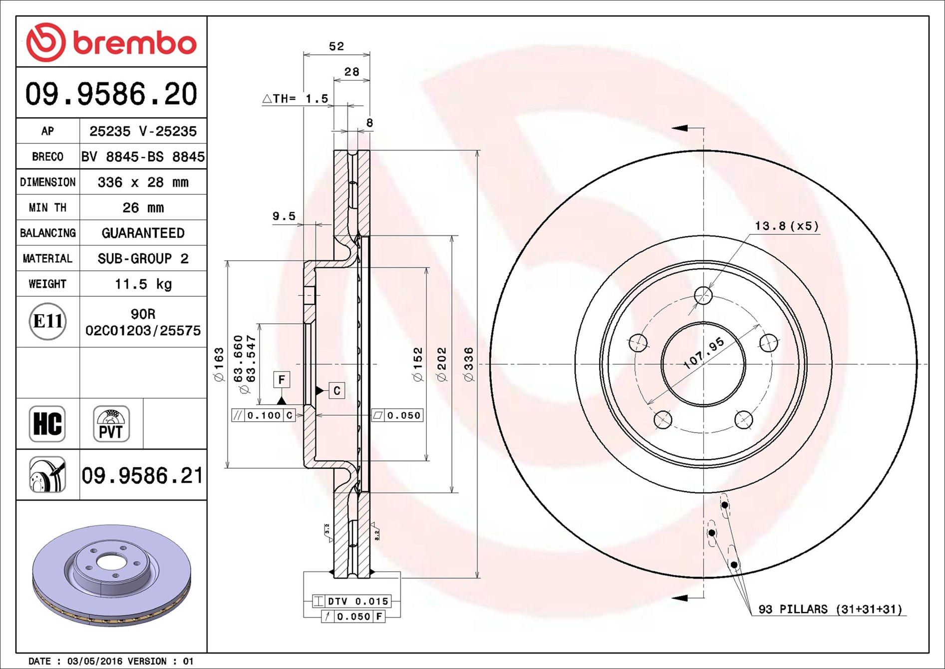 Brake Disc - 09.9586.21 BREMBO