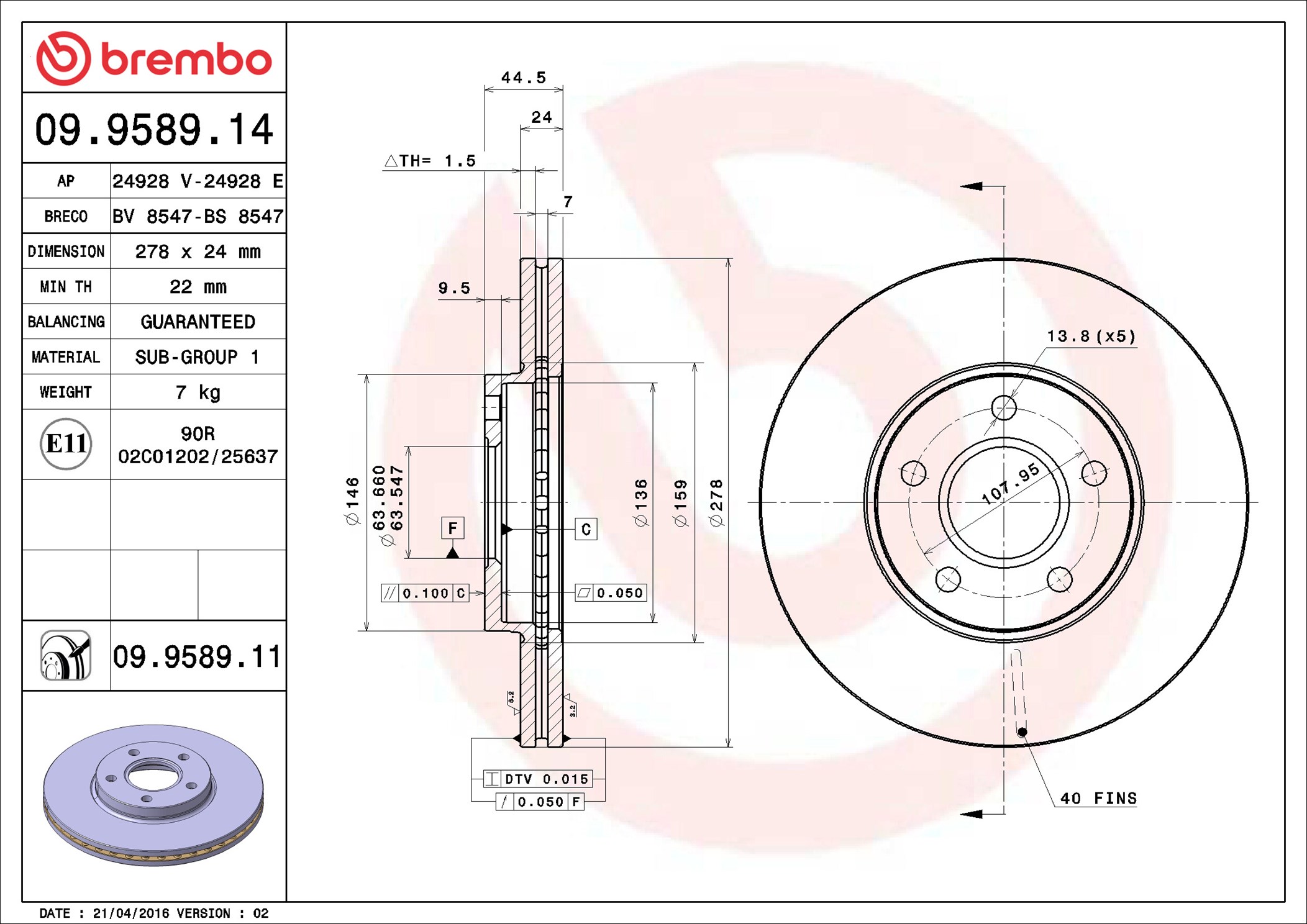 Brake Disc - 09.9589.11 BREMBO