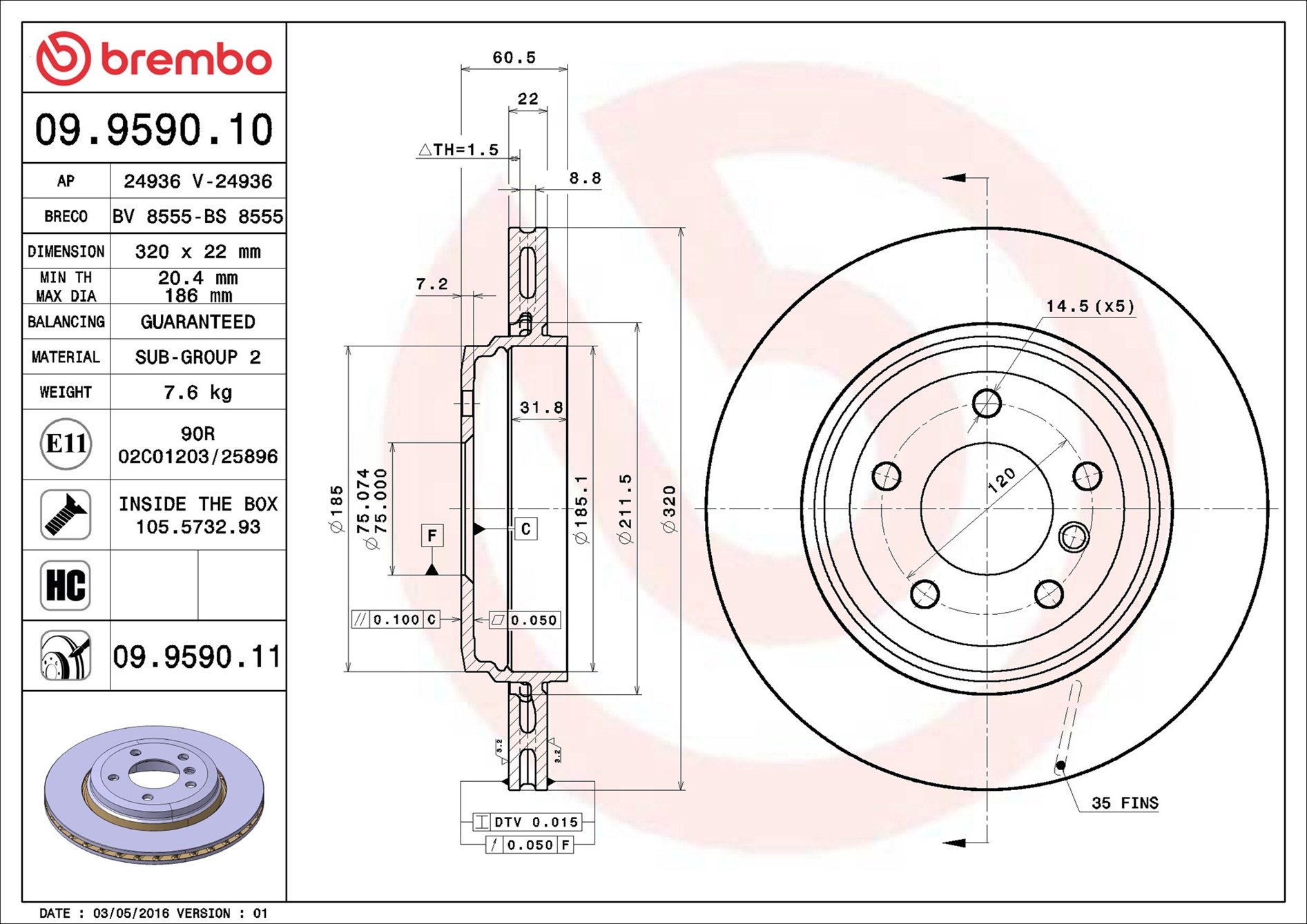 Brake Disc - 09.9590.11 BREMBO
