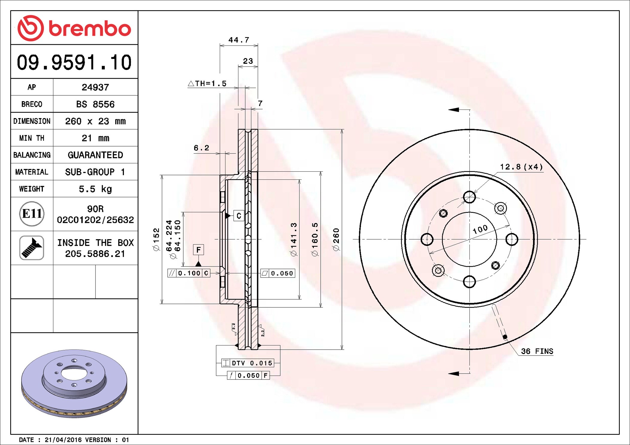Brake Disc - 09.9591.10 BREMBO