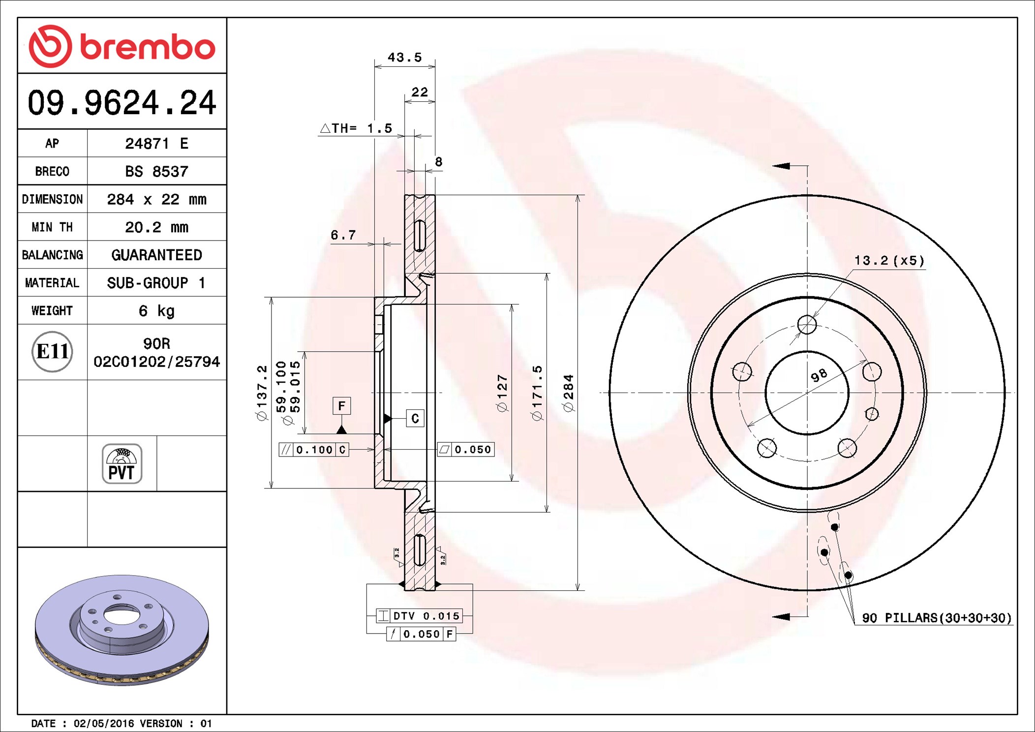 stabdžių diskas - 09.9624.24 BREMBO