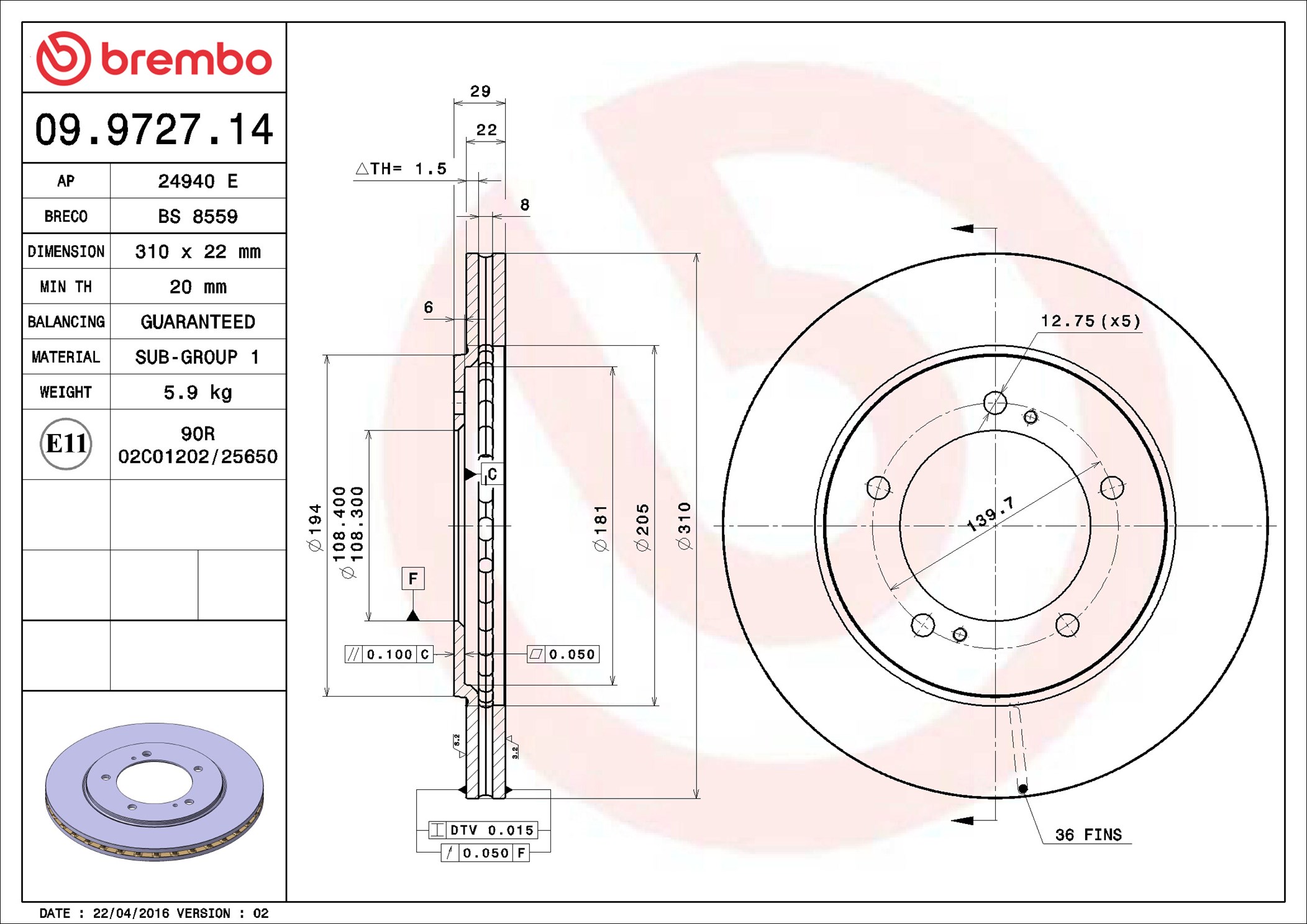 Discofreno - 09.9727.14 BREMBO
