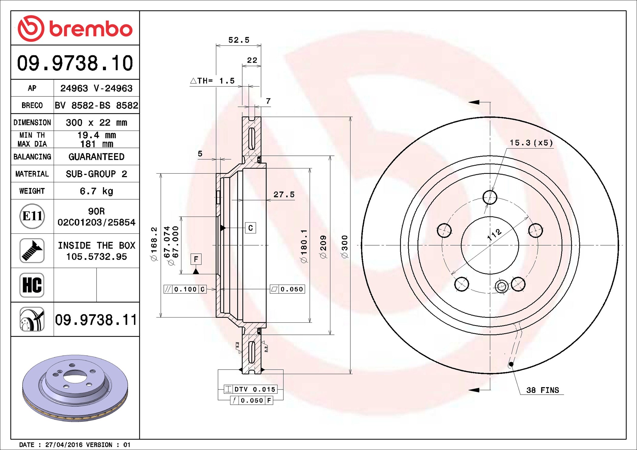 Discofreno - 09.9738.11 BREMBO