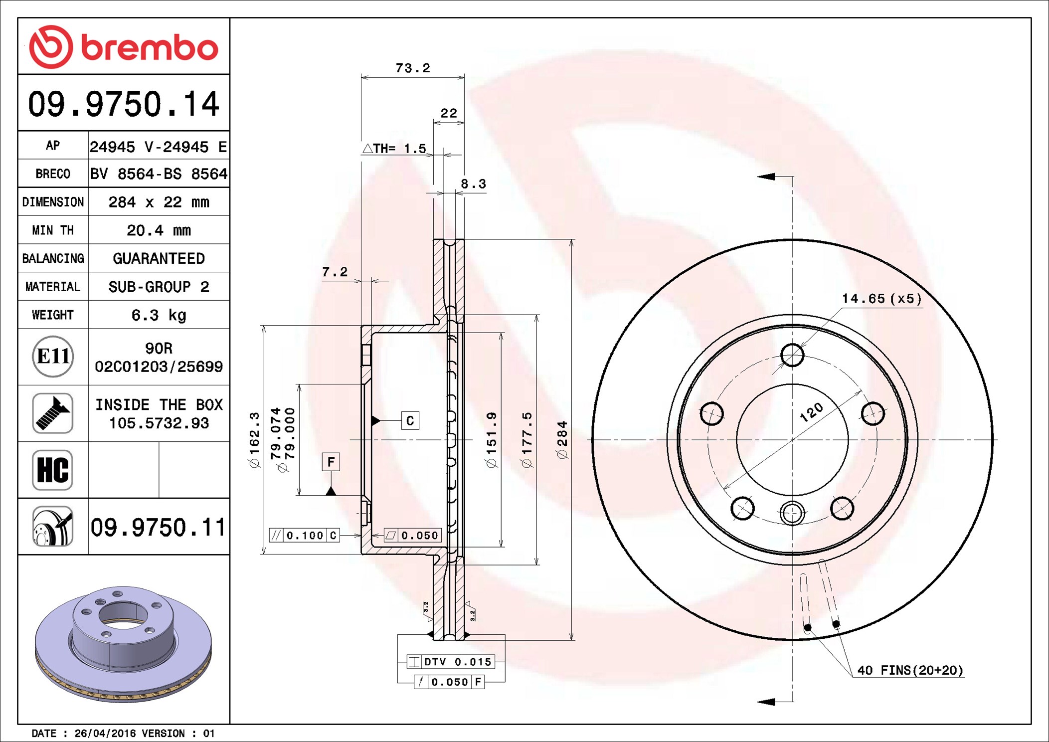 Discofreno - 09.9750.11 BREMBO