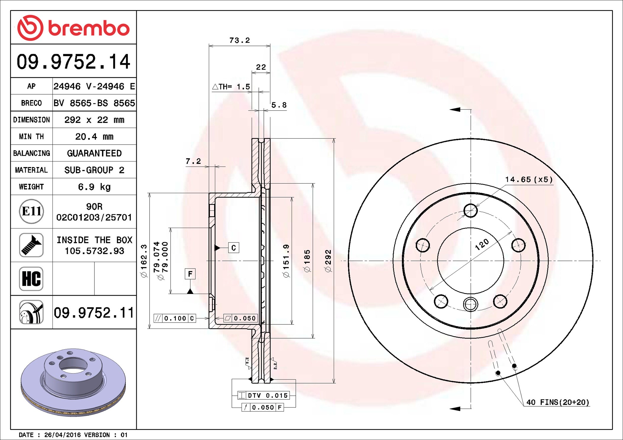 Brake Disc - 09.9752.11 BREMBO