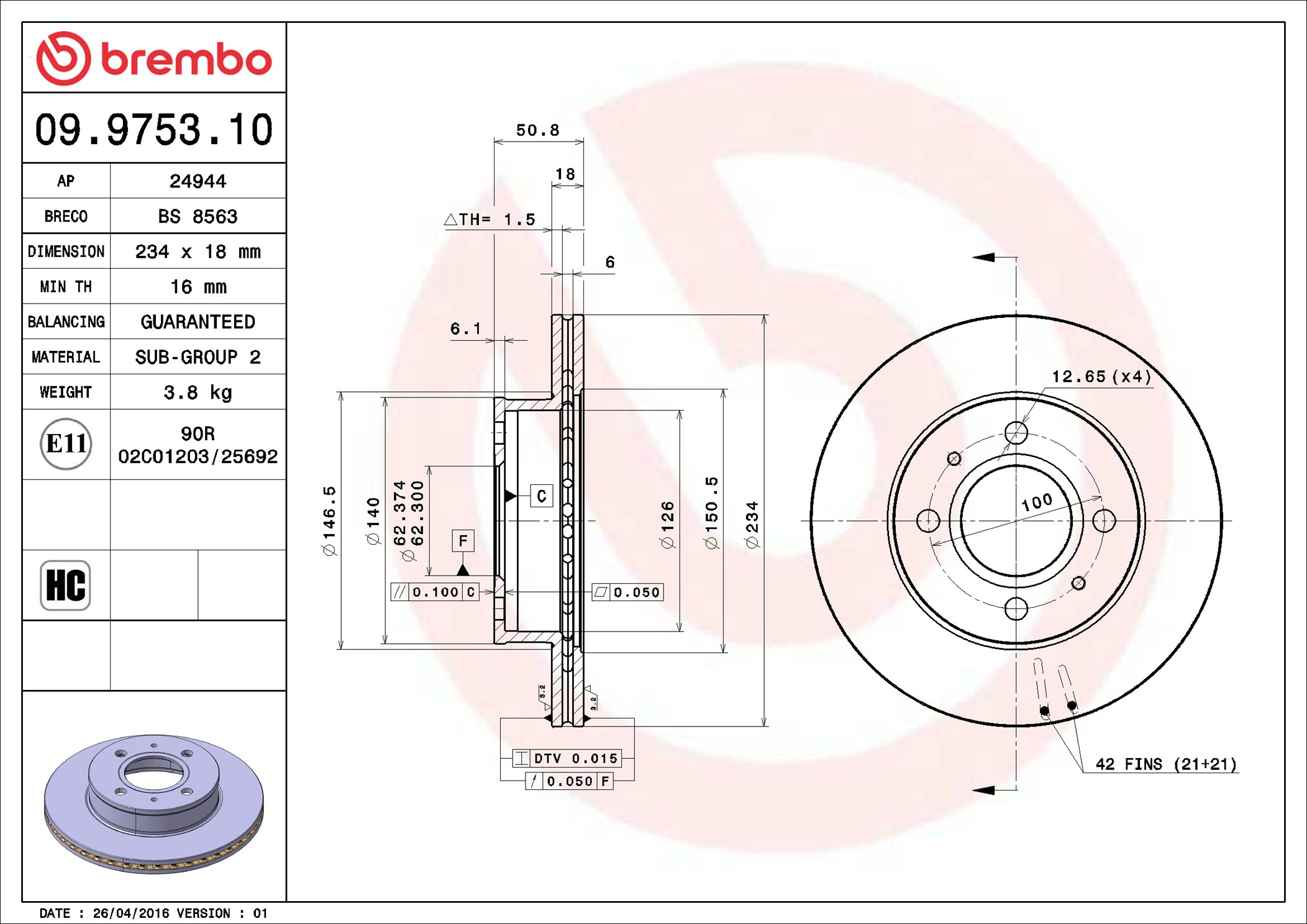Brake Disc - 09.9753.10 BREMBO