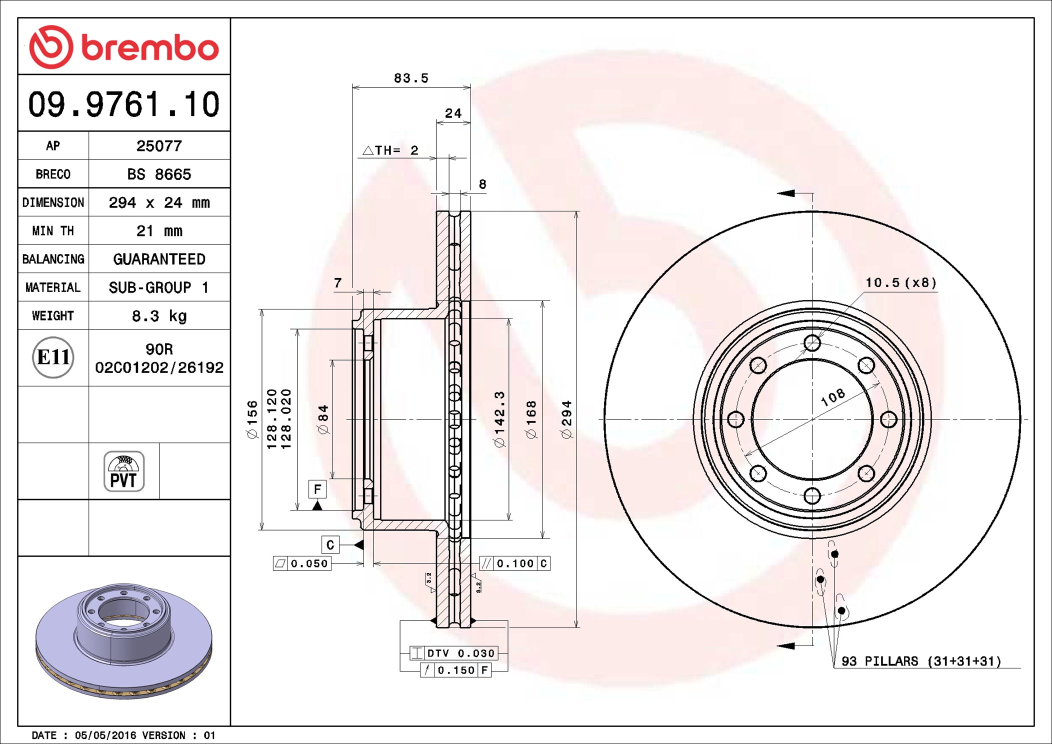 Brake Disc - 09.9761.10 BREMBO