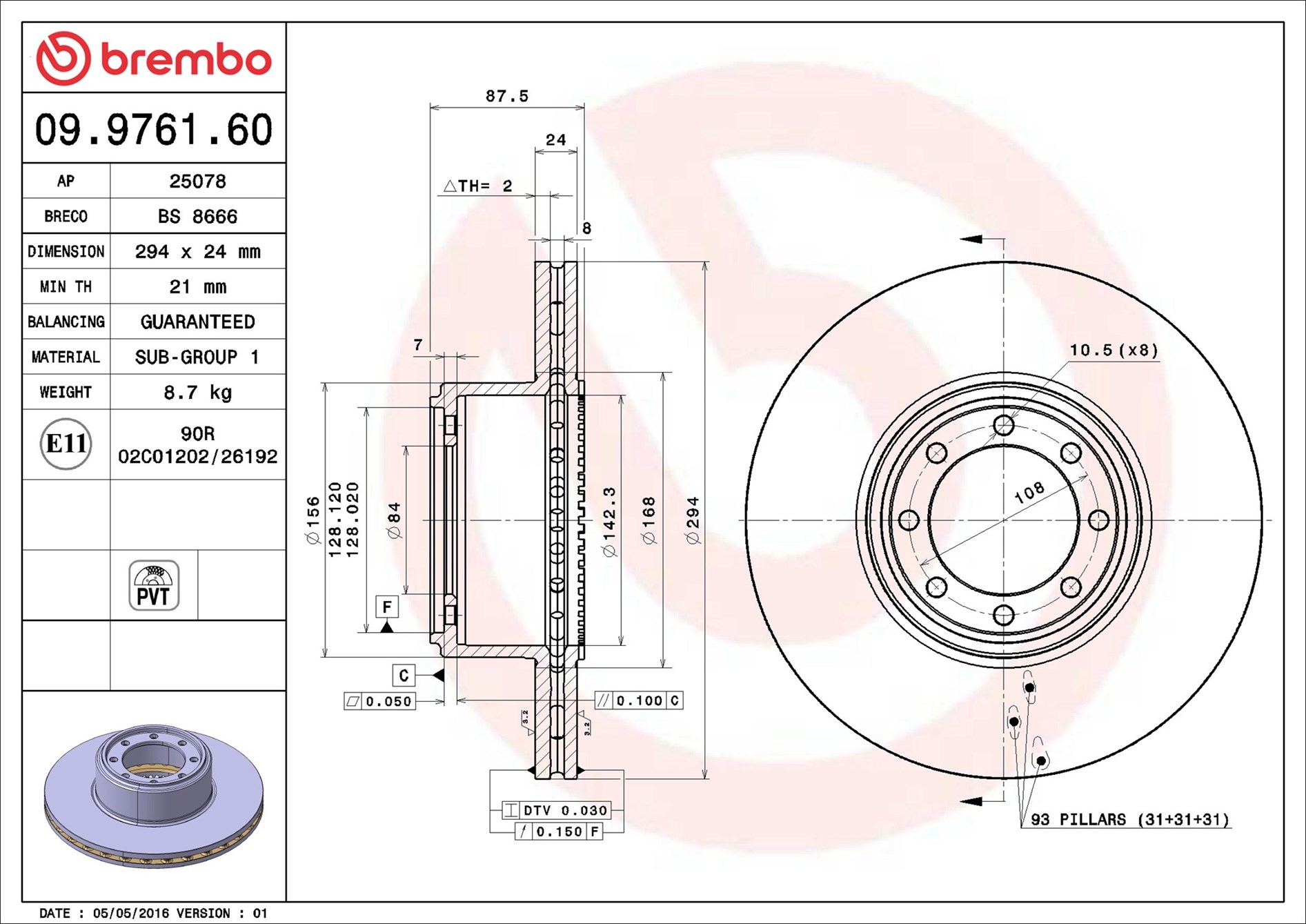 Brake Disc - 09.9761.60 BREMBO
