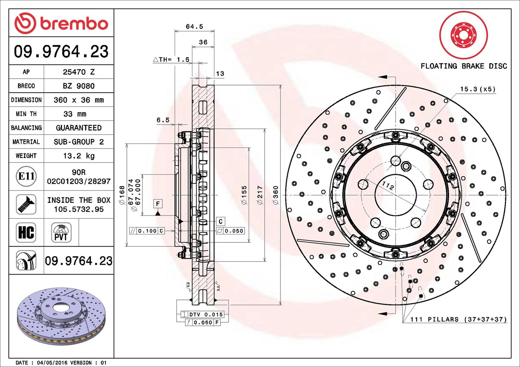 Brake Disc - 09.9764.23 BREMBO