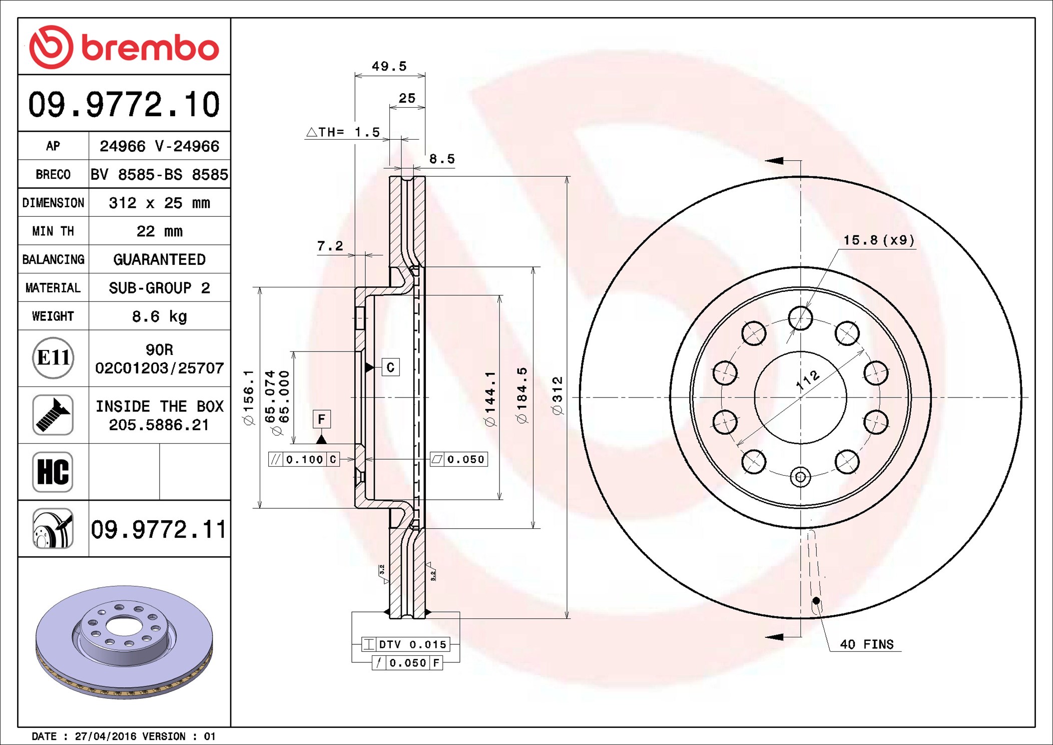 Discofreno - 09.9772.11 BREMBO