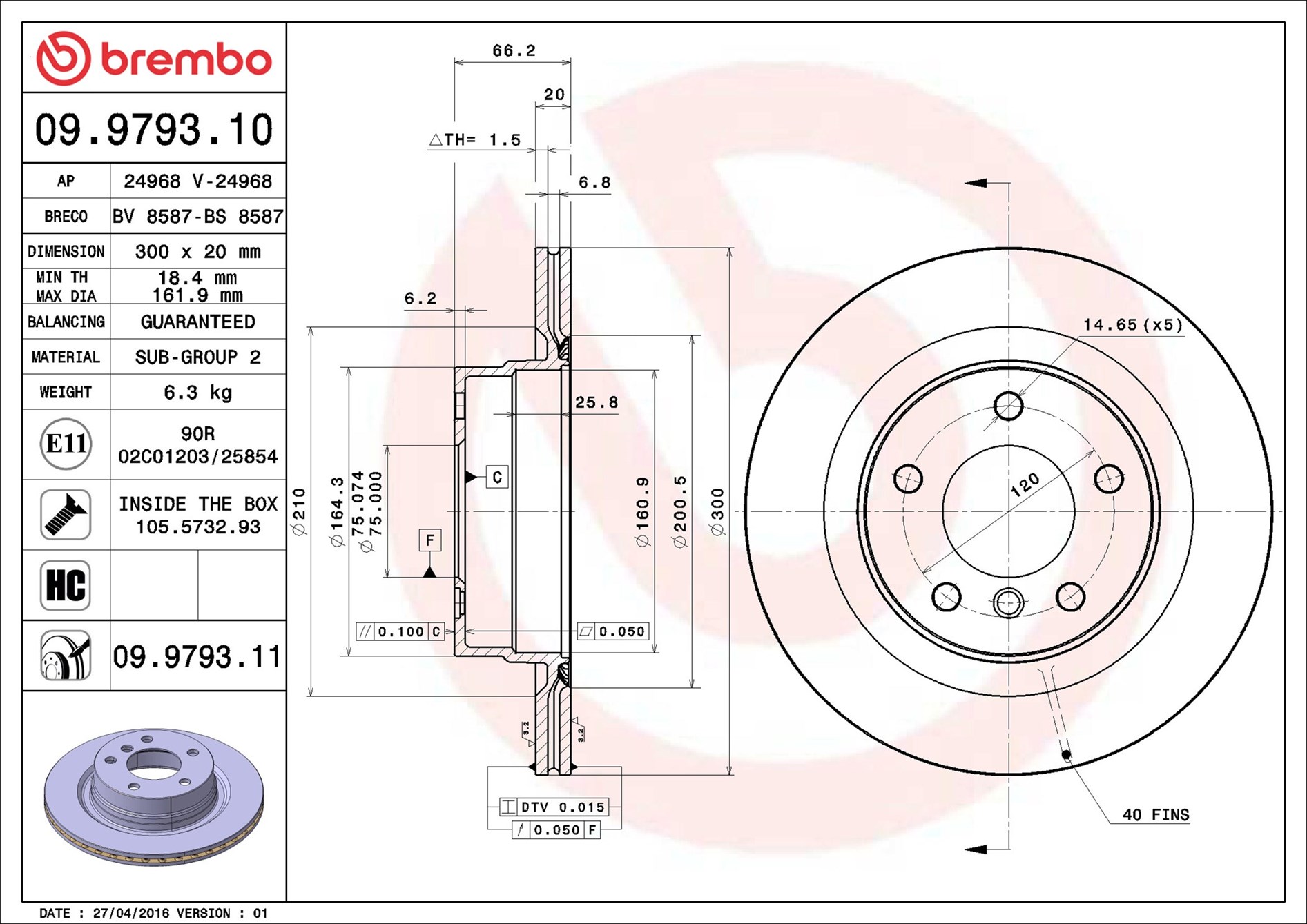 Brake Disc - 09.9793.11 BREMBO