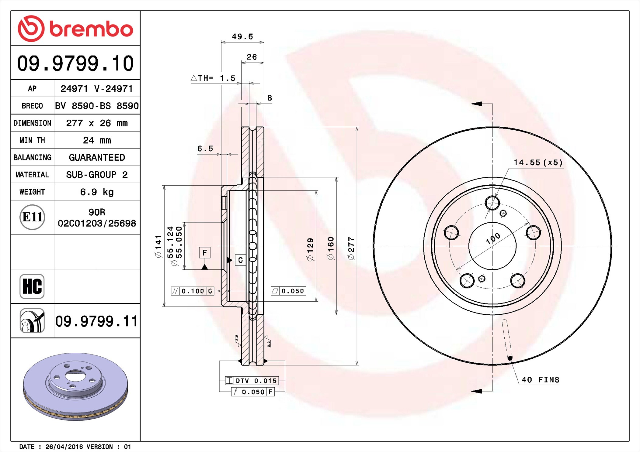 Brake Disc - 09.9799.11 BREMBO