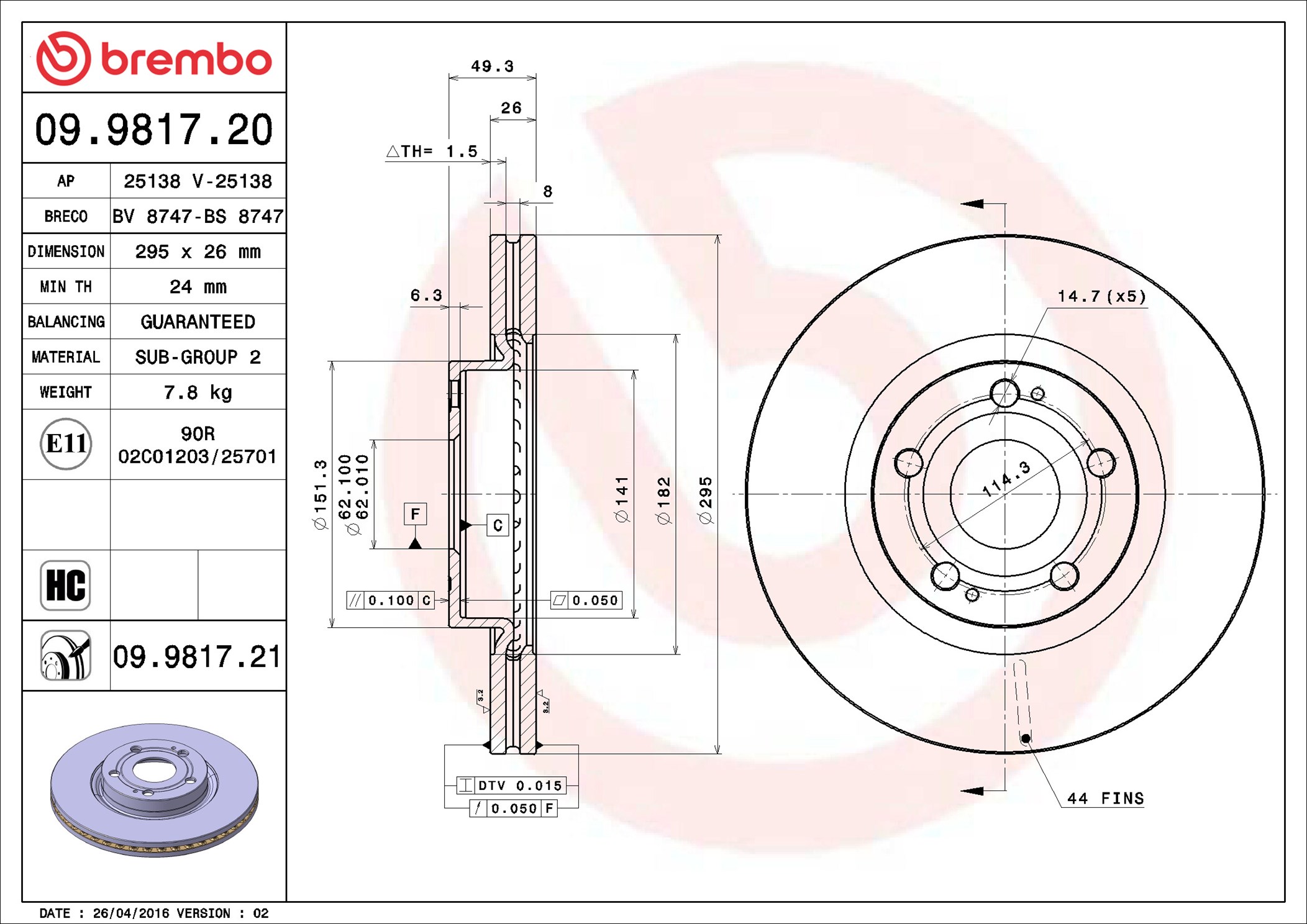 stabdžių diskas - 09.9817.21 BREMBO