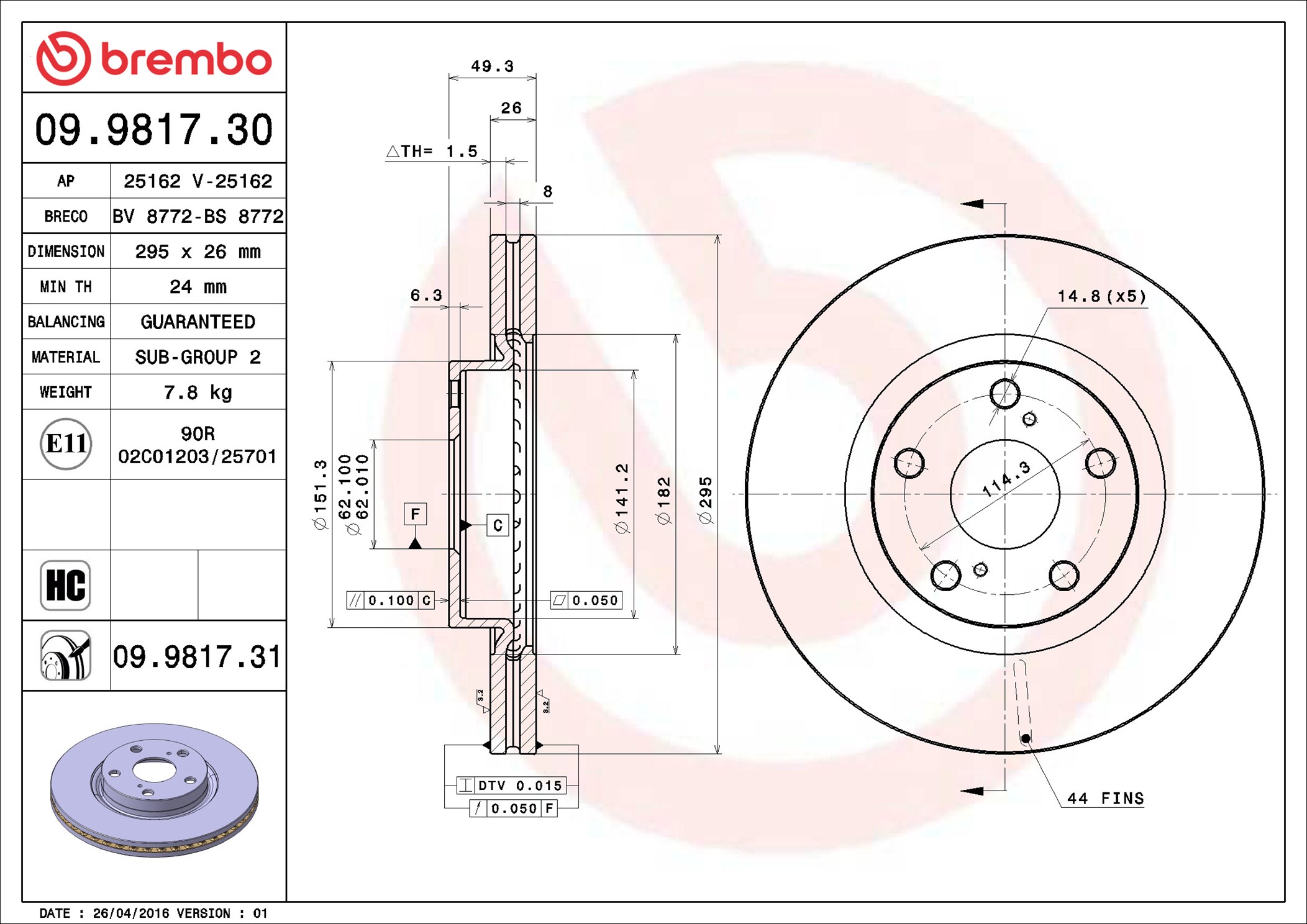 stabdžių diskas - 09.9817.31 BREMBO