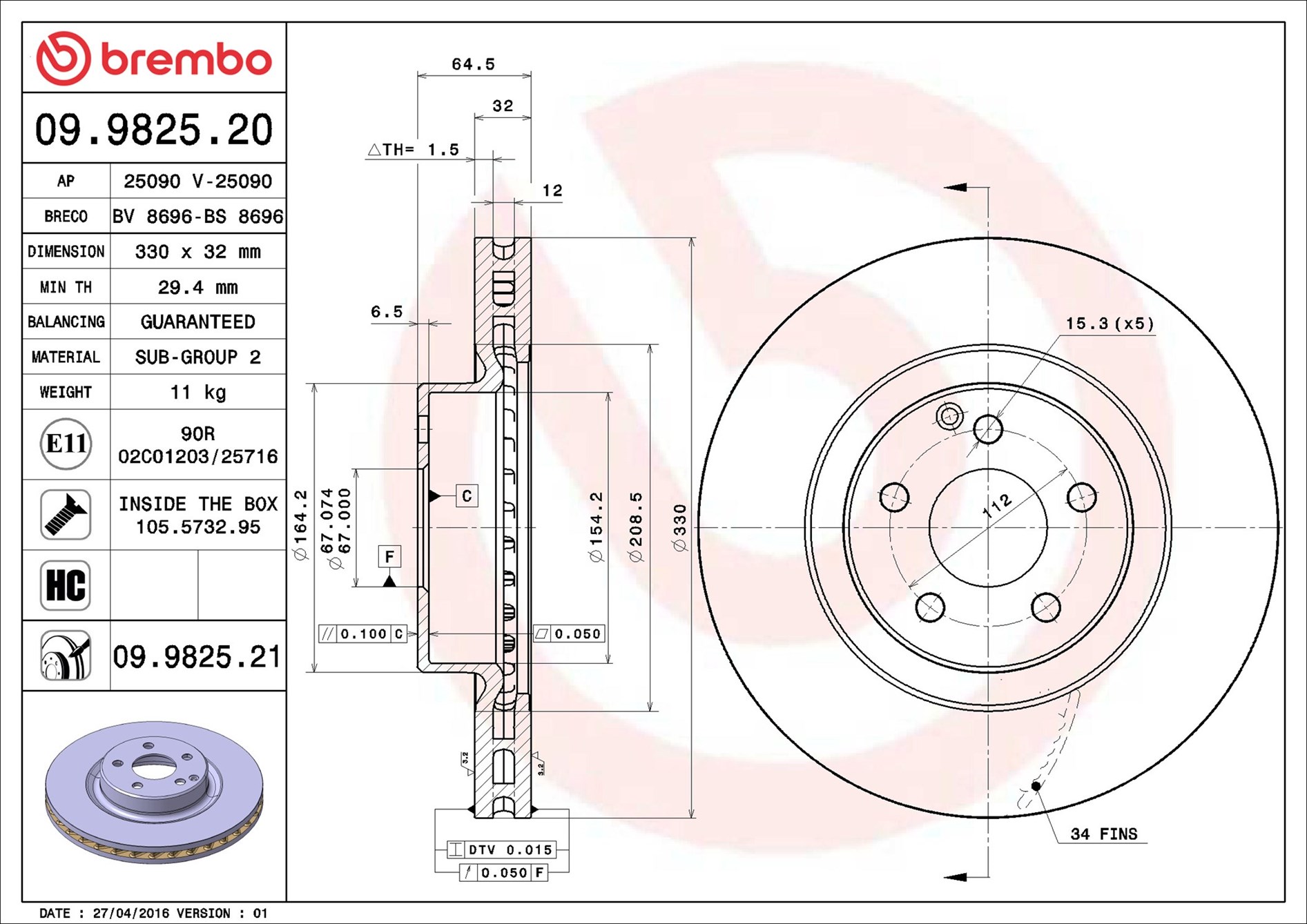 Brake Disc - 09.9825.21 BREMBO