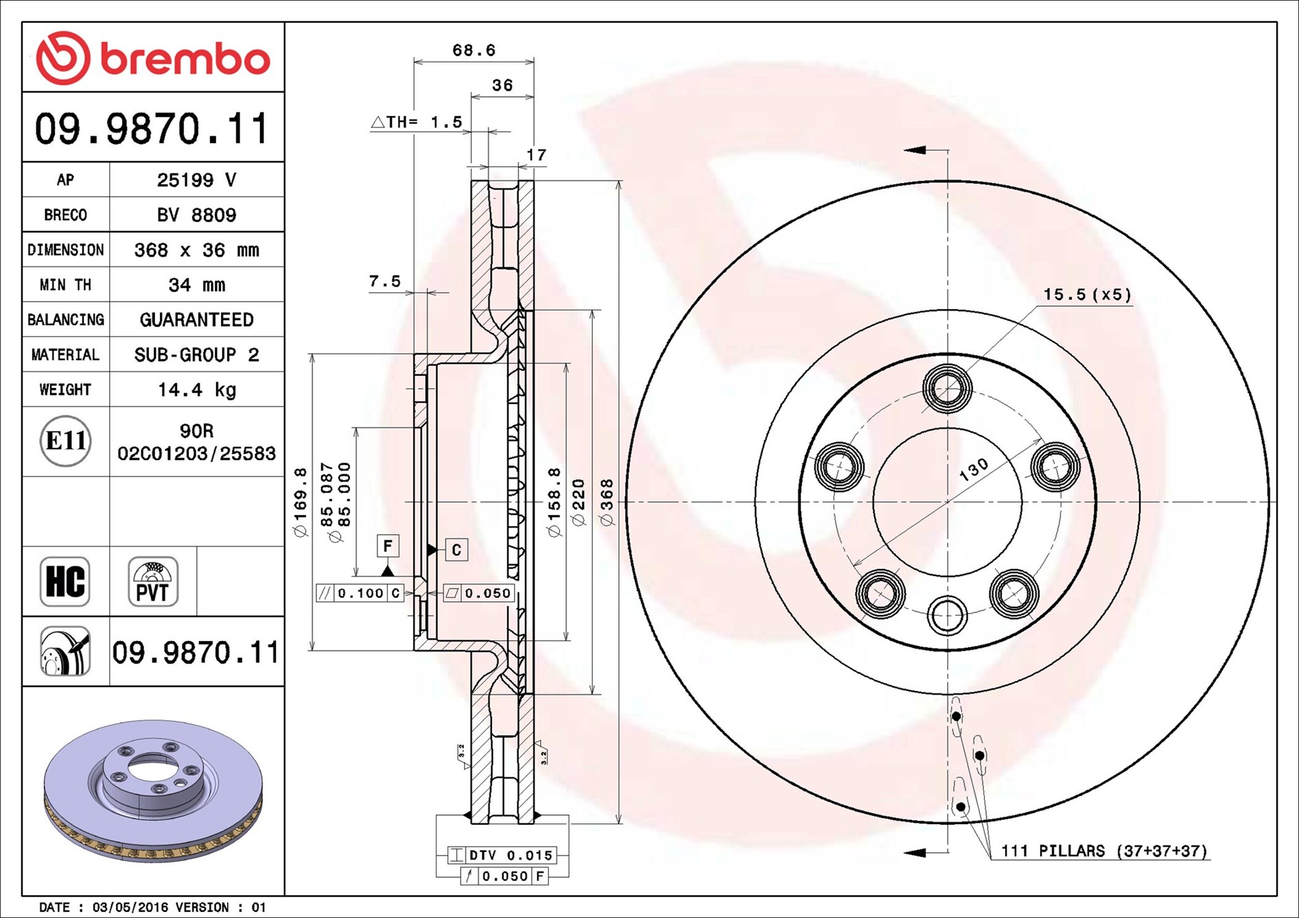 Brake Disc - 09.9870.11 BREMBO