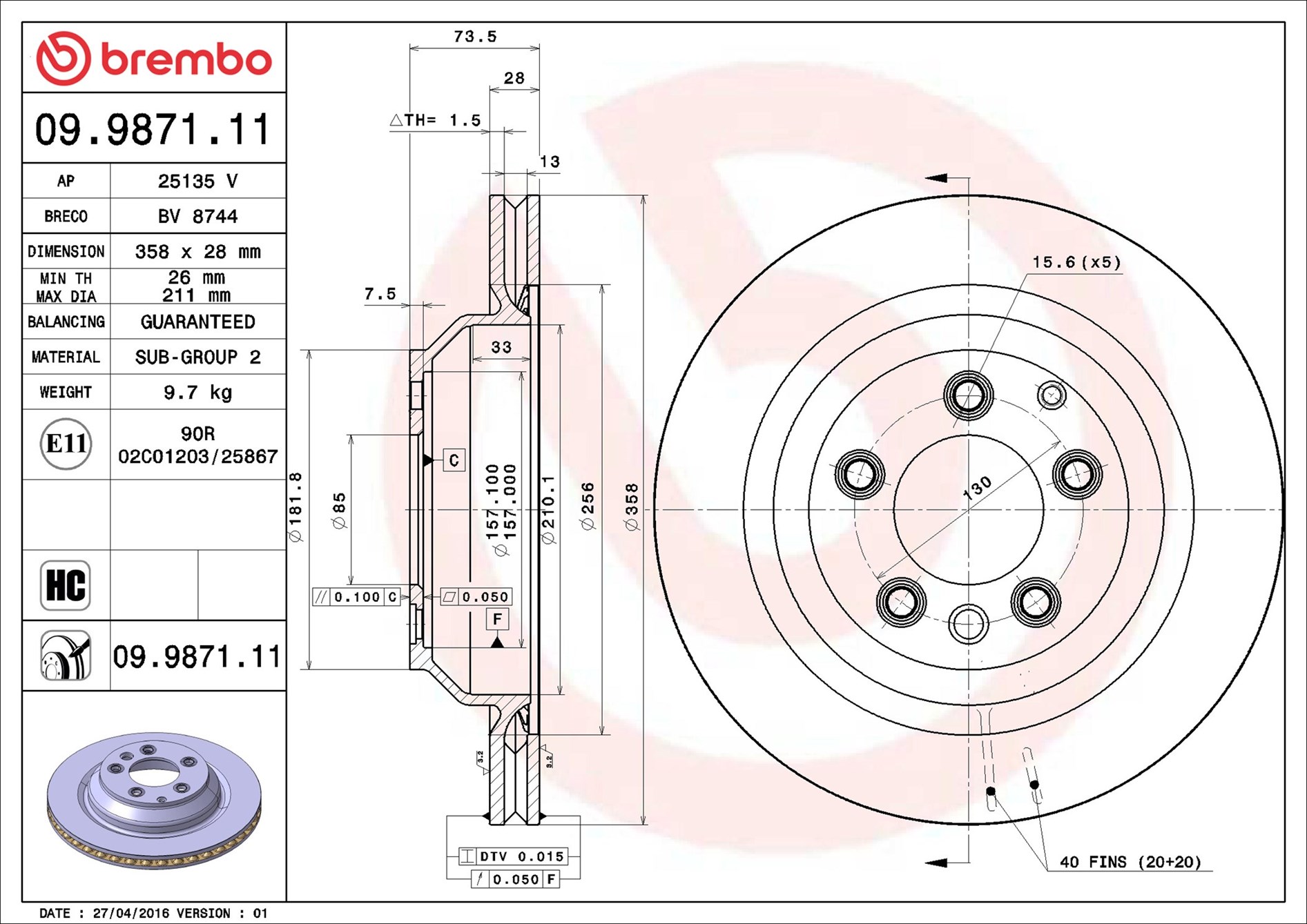 Brake Disc - 09.9871.11 BREMBO
