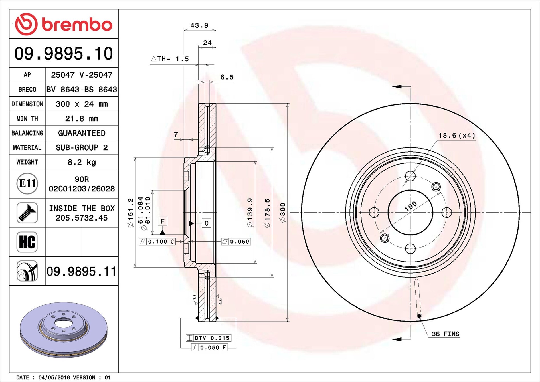 Brake Disc - 09.9895.11 BREMBO