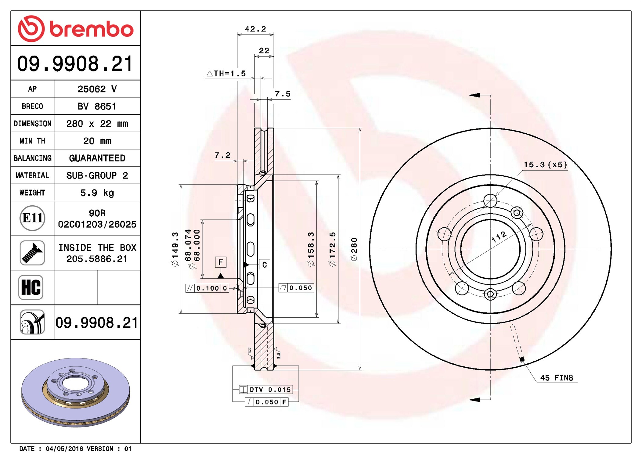Discofreno - 09.9908.21 BREMBO