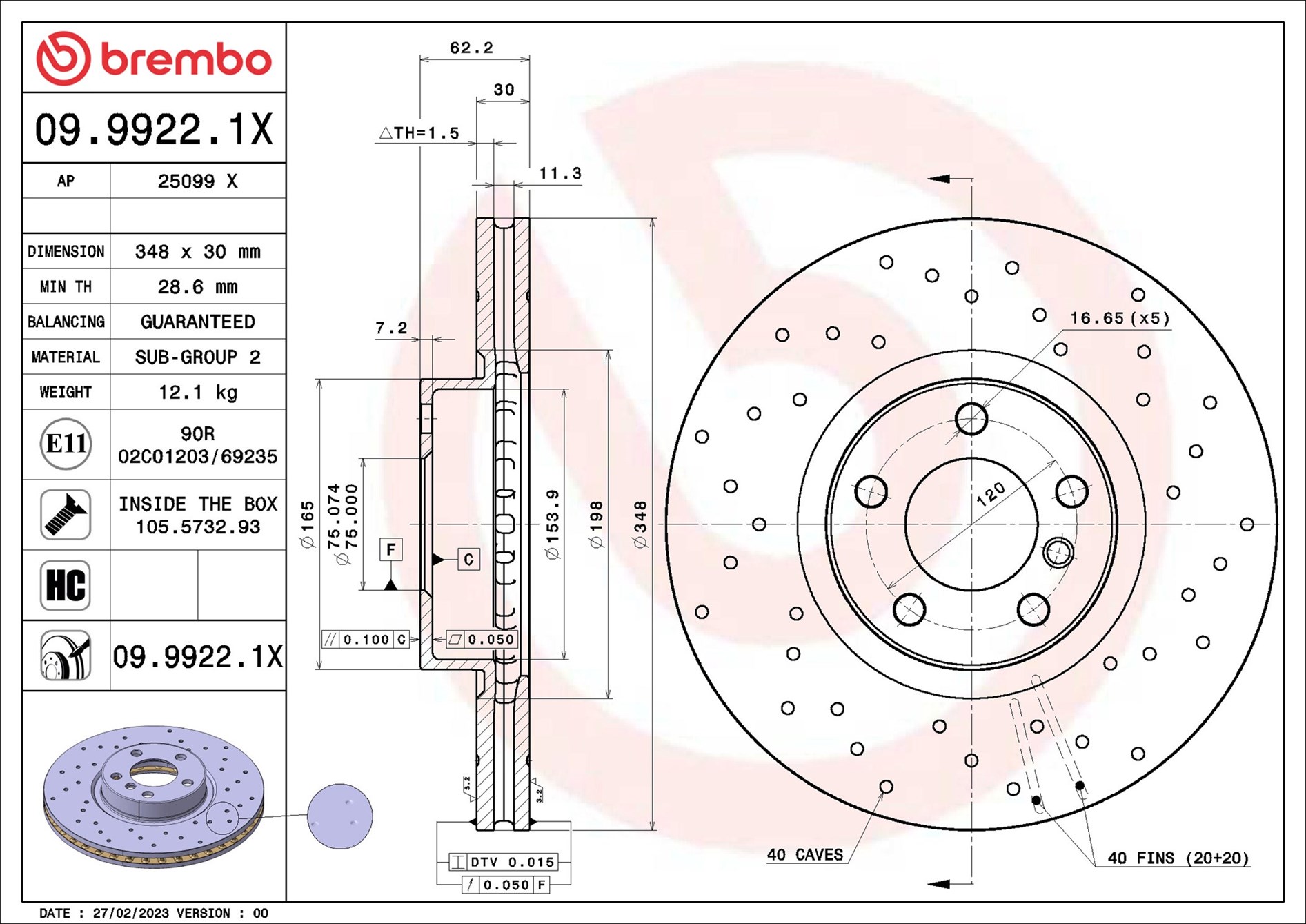 Brake Disc - 09.9922.1X BREMBO