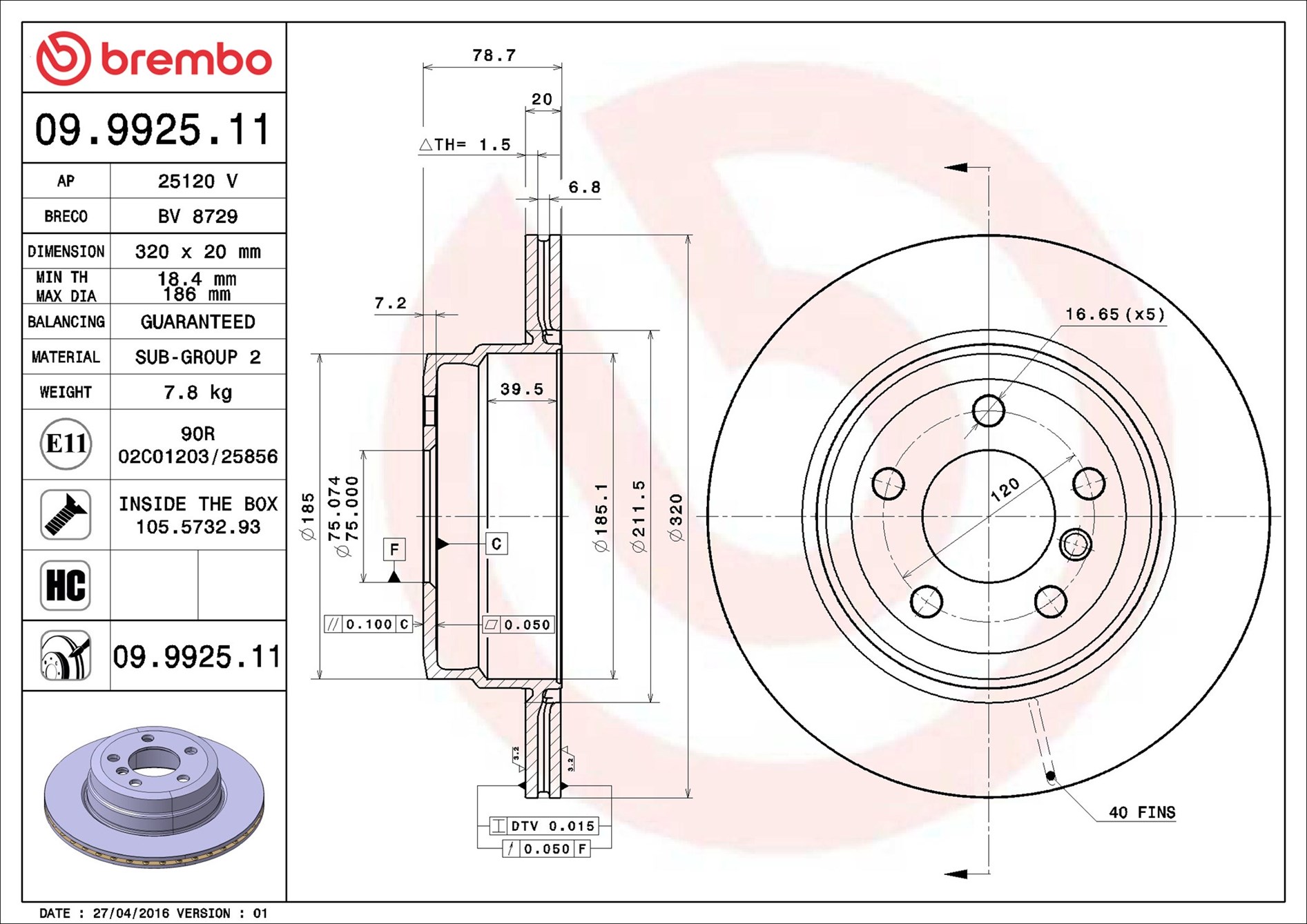 Discofreno - 09.9925.11 BREMBO