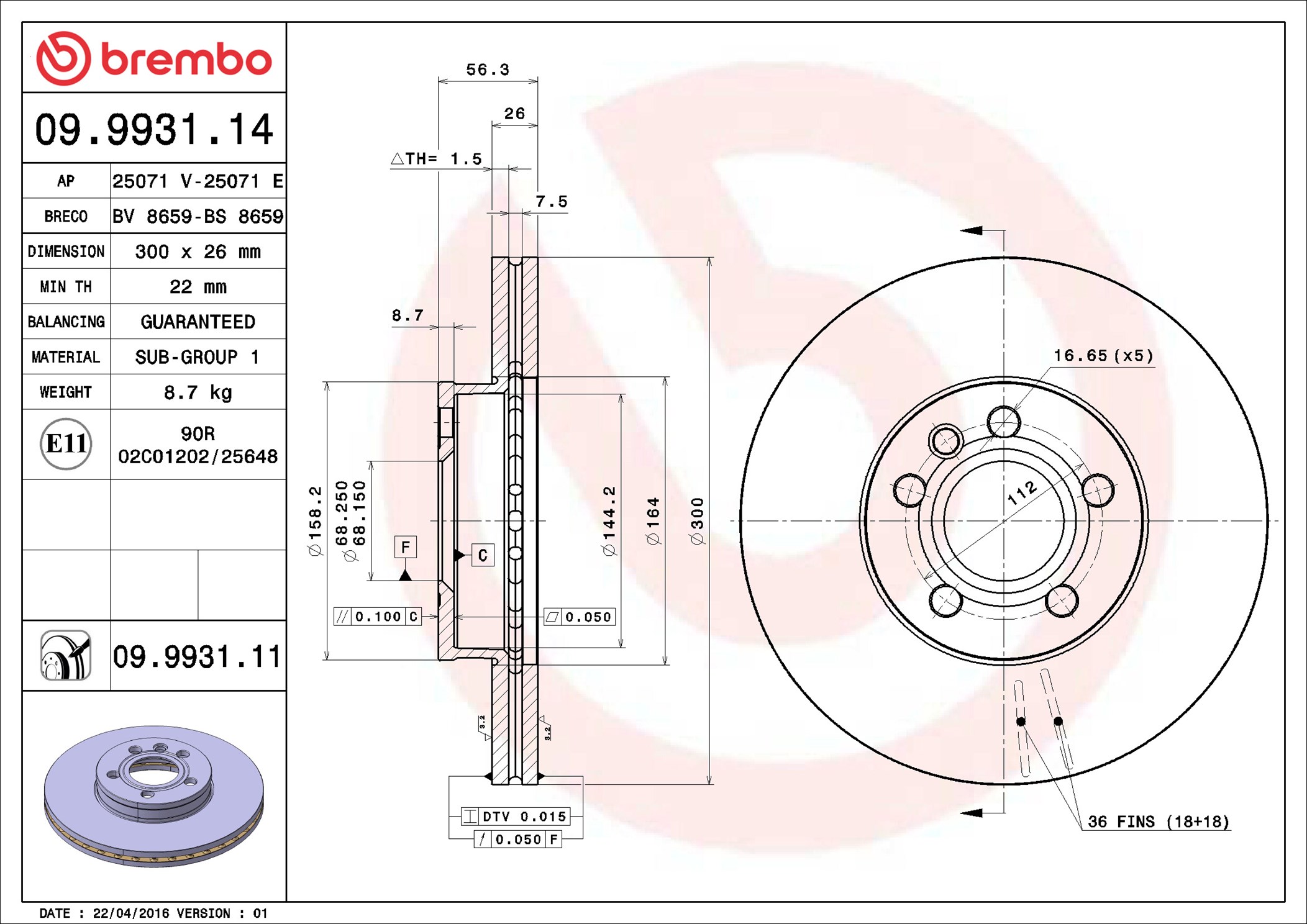 stabdžių diskas - 09.9931.11 BREMBO