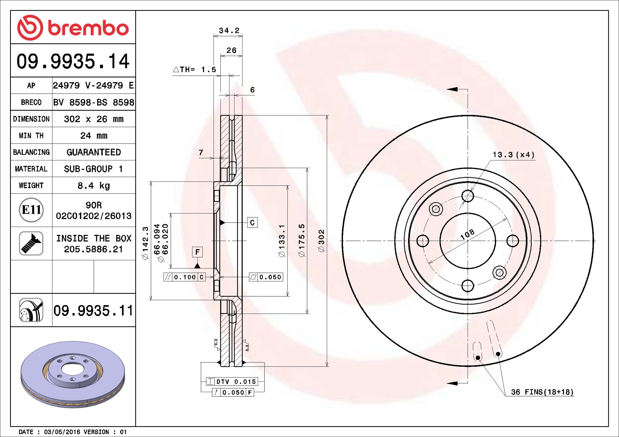 Brake Disc - 09.9935.11 BREMBO