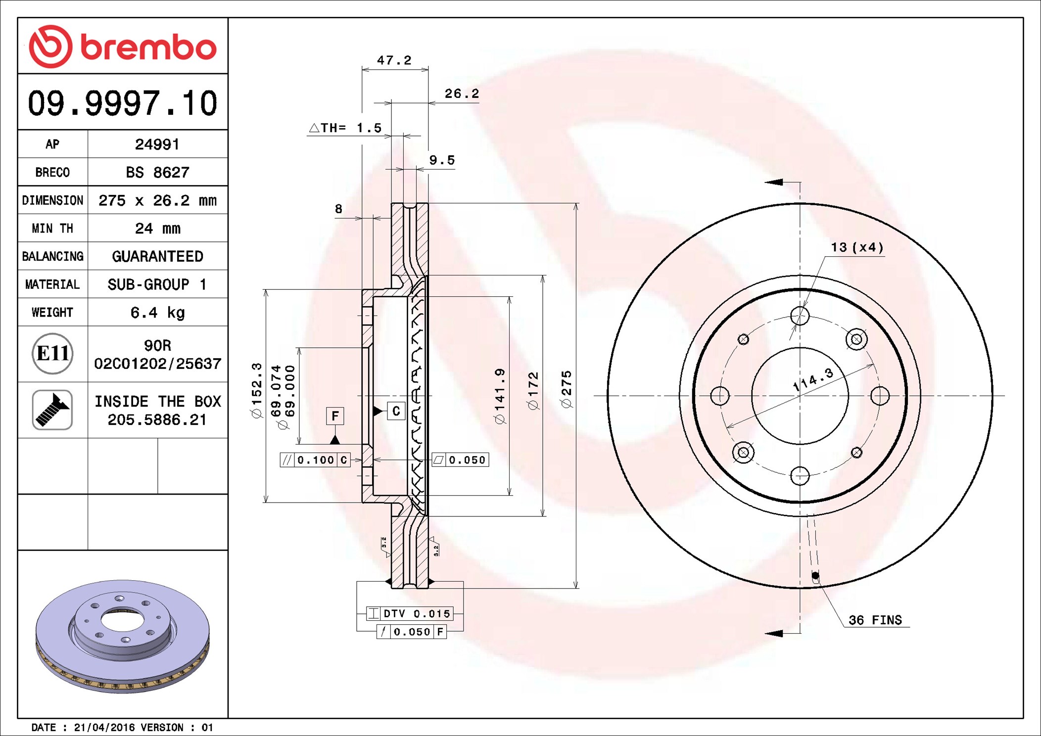 Brake Disc - 09.9997.10 BREMBO