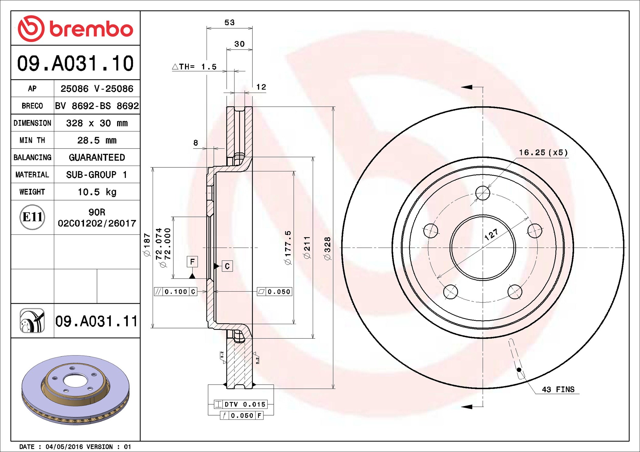 stabdžių diskas - 09.A031.11 BREMBO