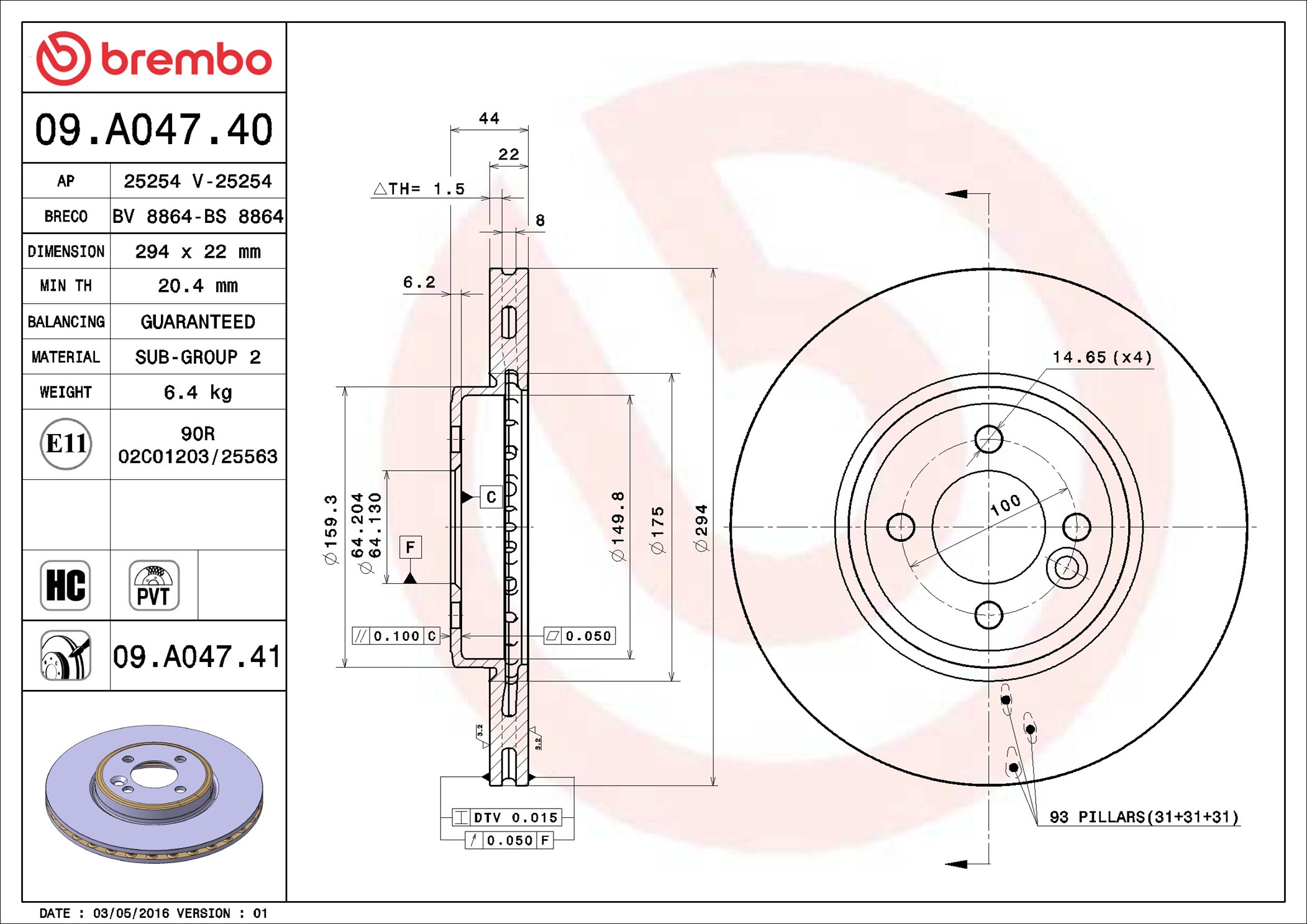 stabdžių diskas - 09.A047.41 BREMBO