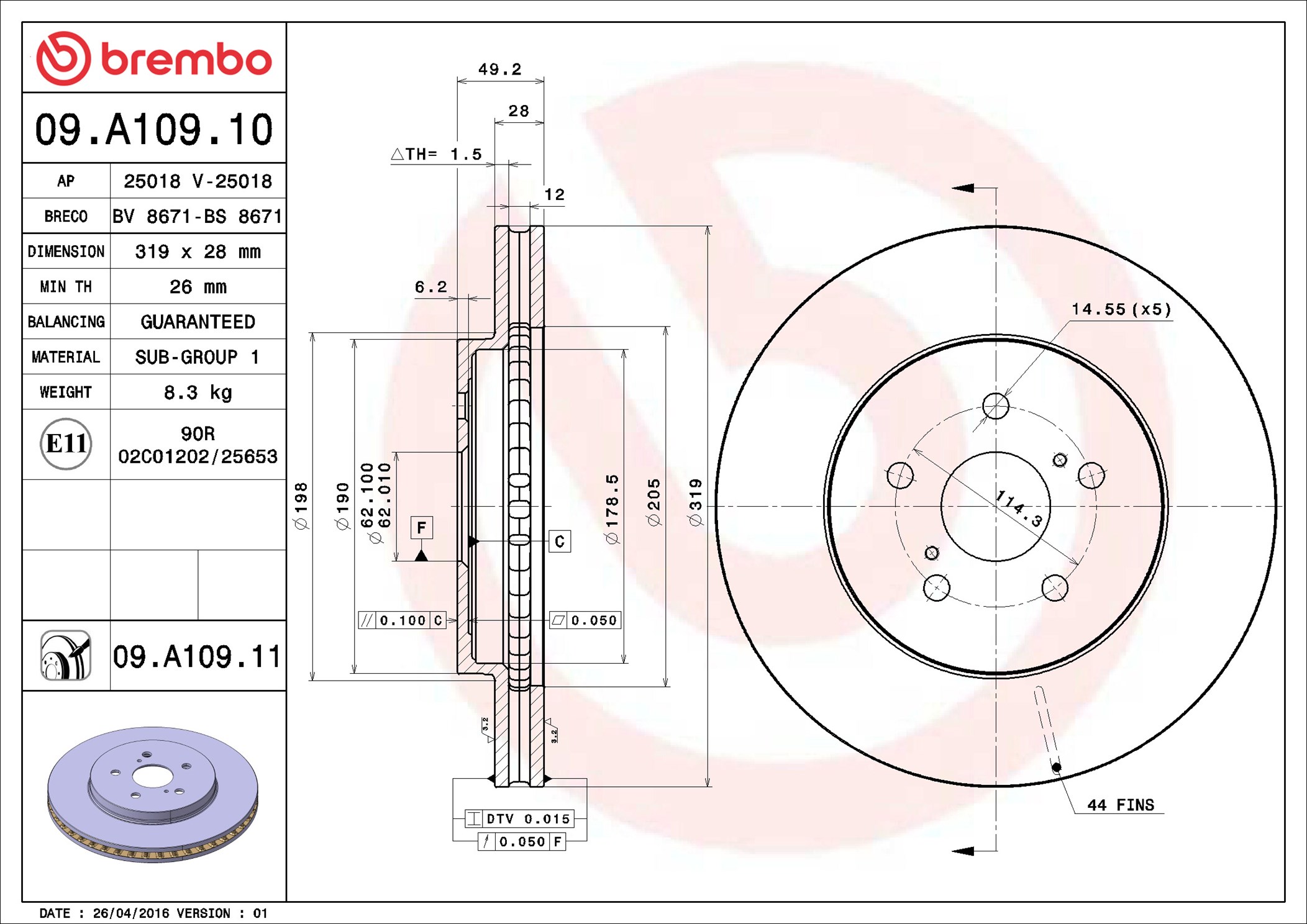 Brake Disc - 09.A109.11 BREMBO