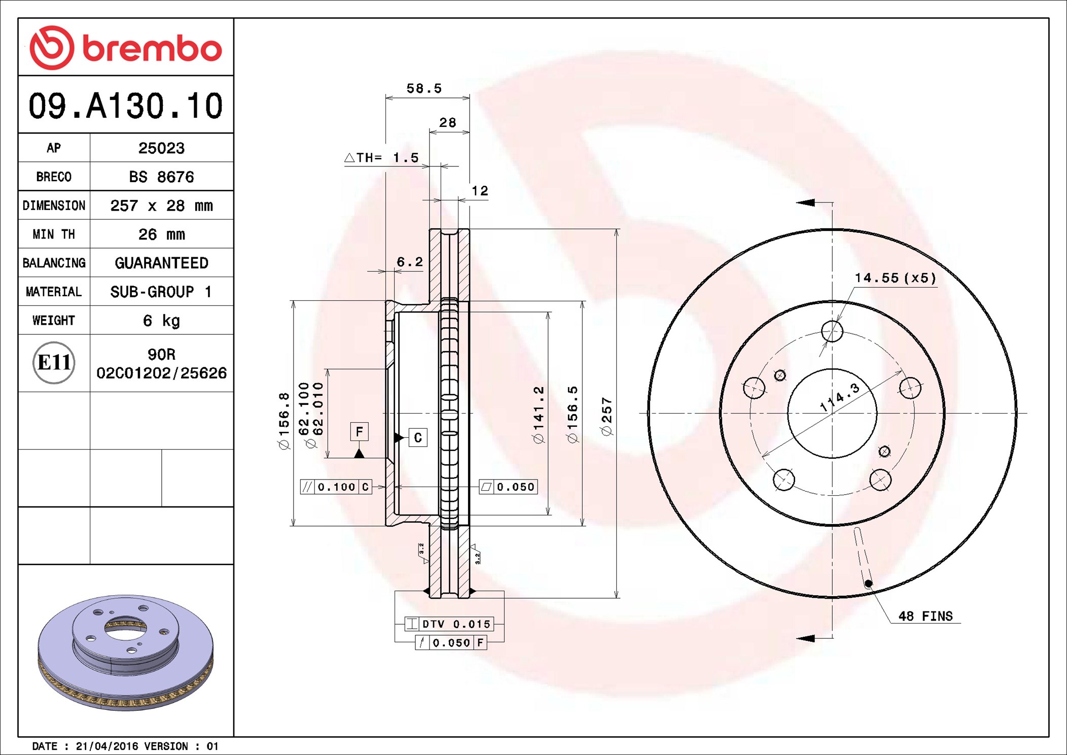 stabdžių diskas - 09.A130.10 BREMBO