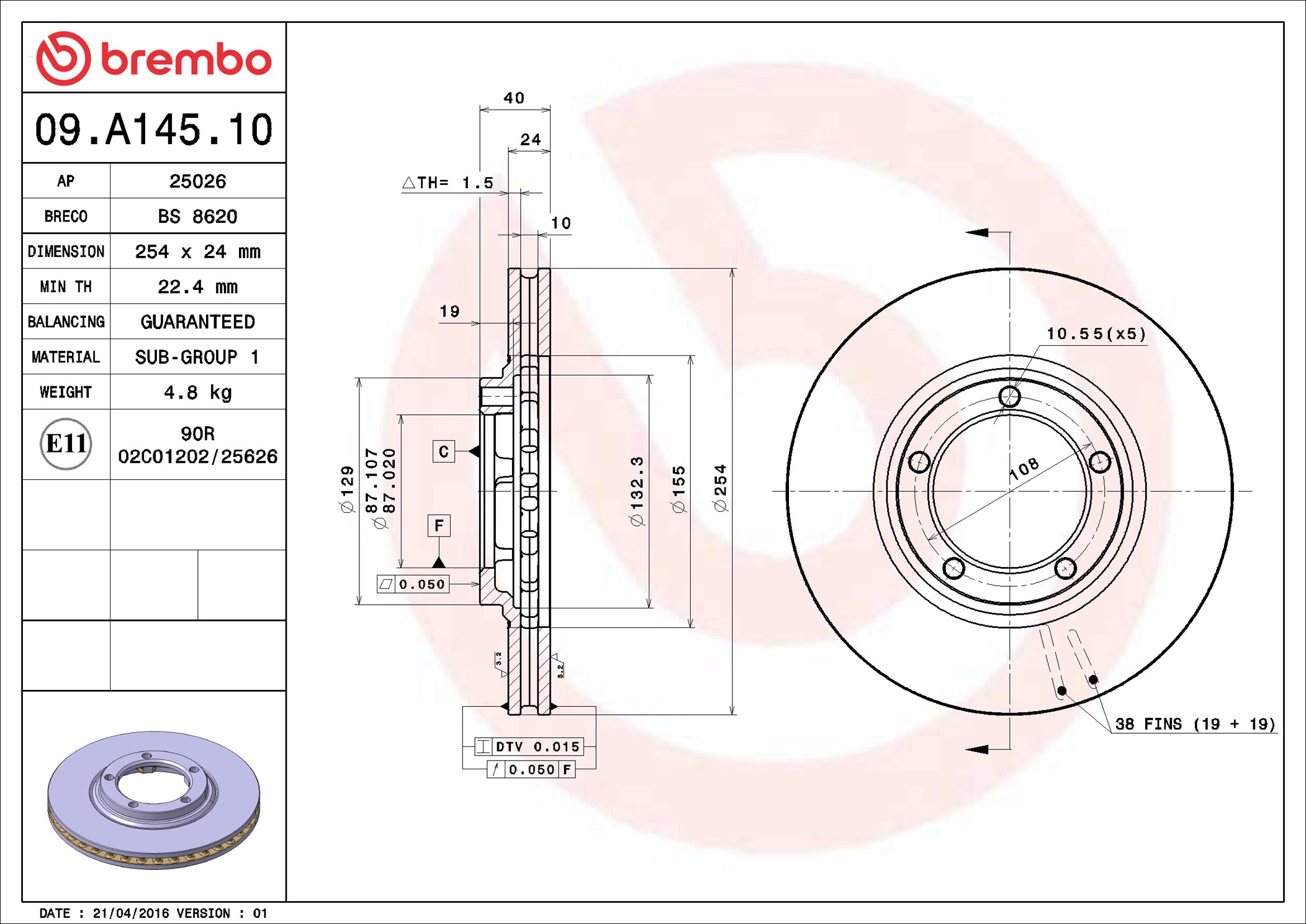 Bremsscheibe - 09.A145.10 BREMBO