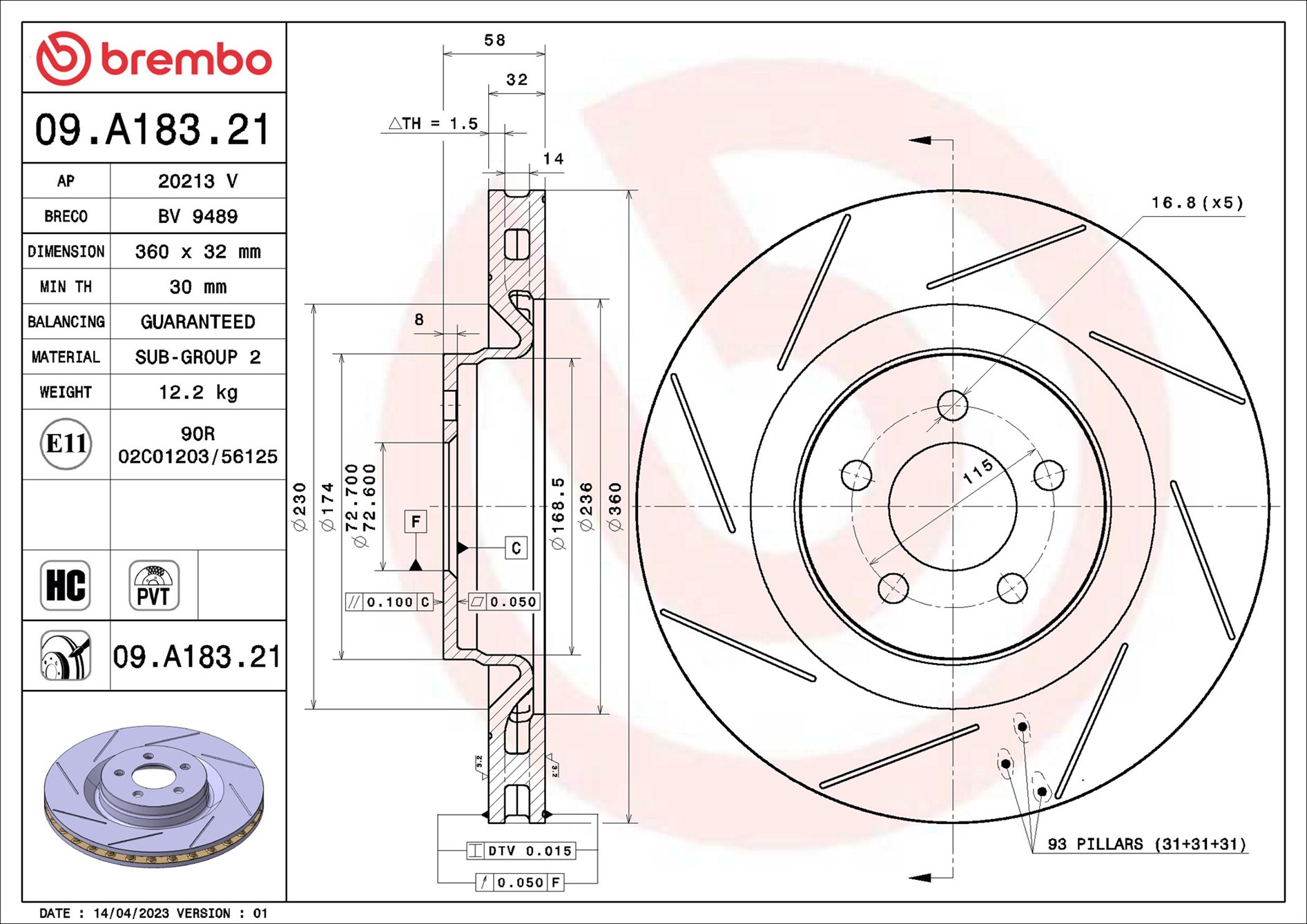 Brake Disc - 09.A183.21 BREMBO