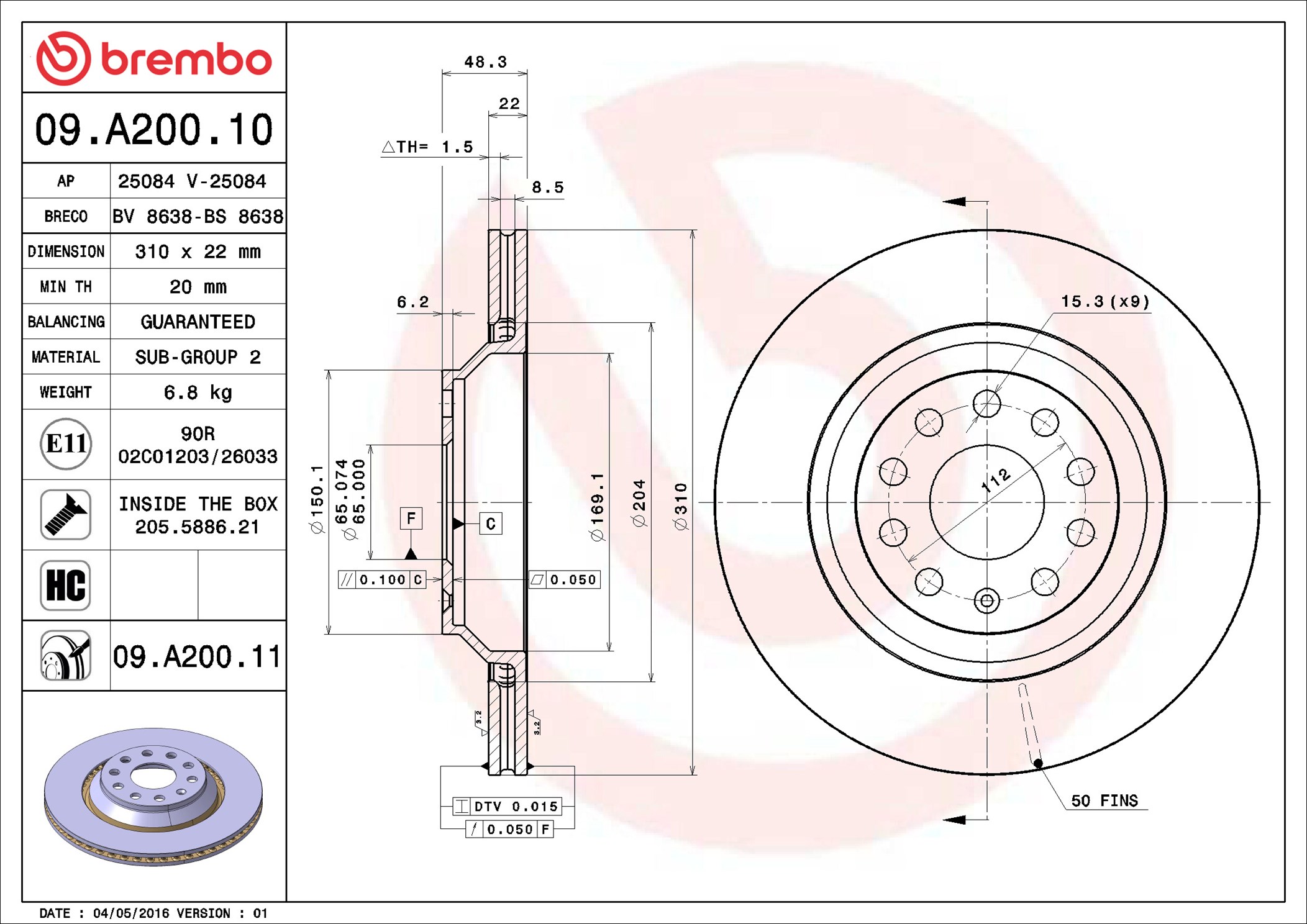 Bremsscheibe - 09.A200.11 BREMBO