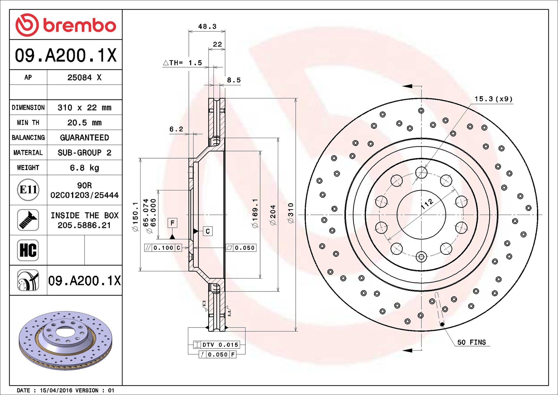 Bremsscheibe - 09.A200.1X BREMBO