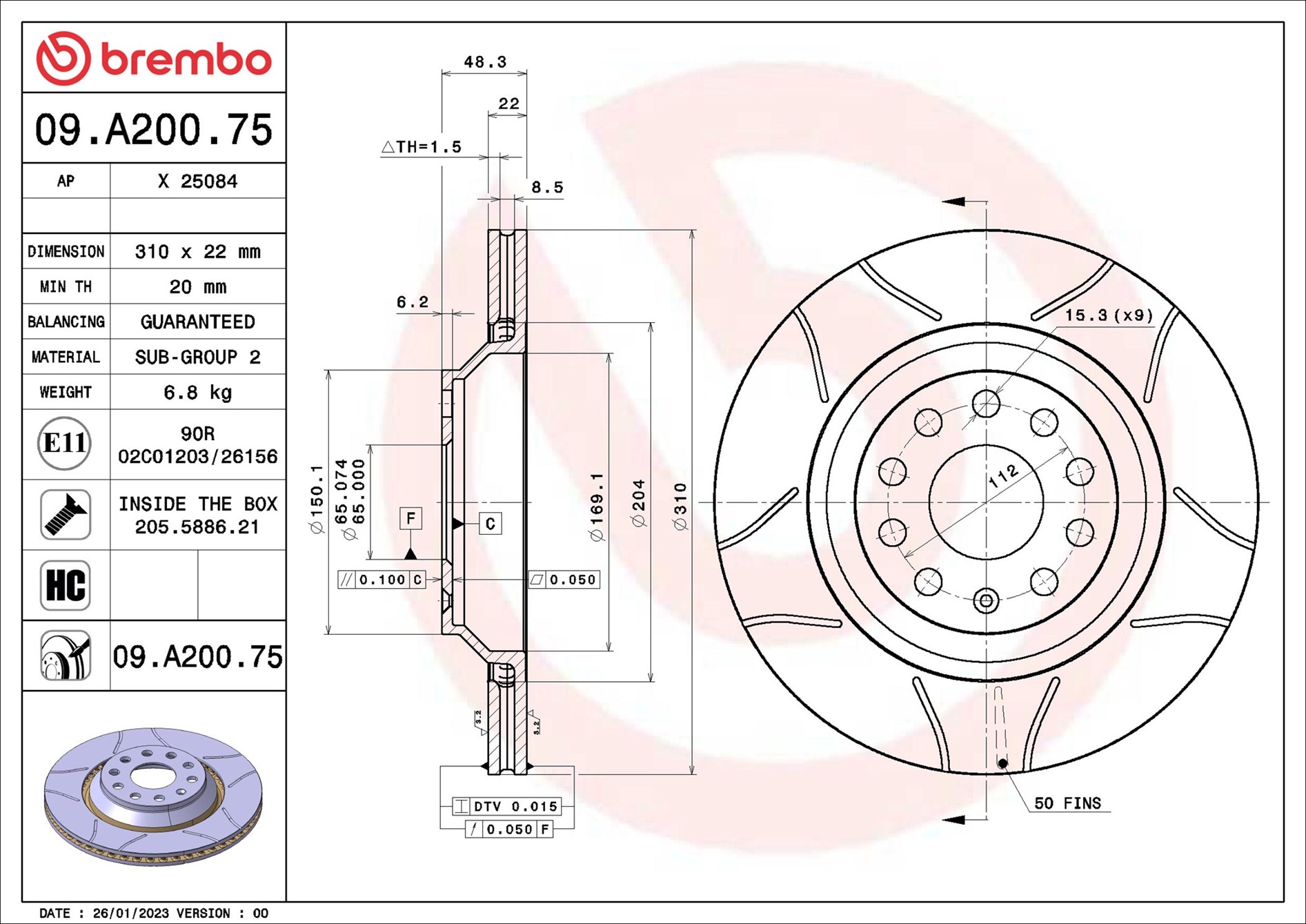 Bremsscheibe - 09.A200.75 BREMBO
