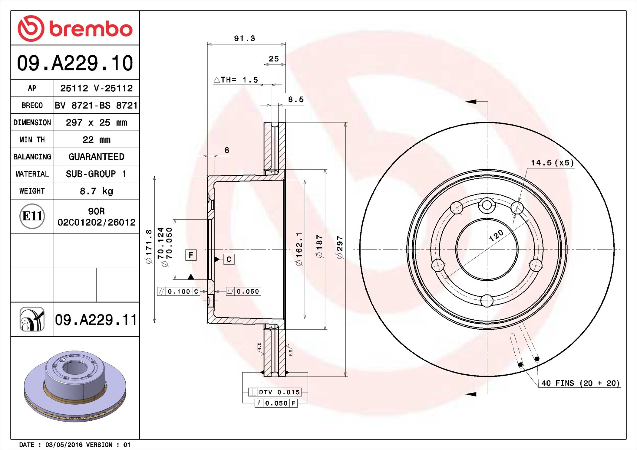 Brake Disc - 09.A229.11 BREMBO