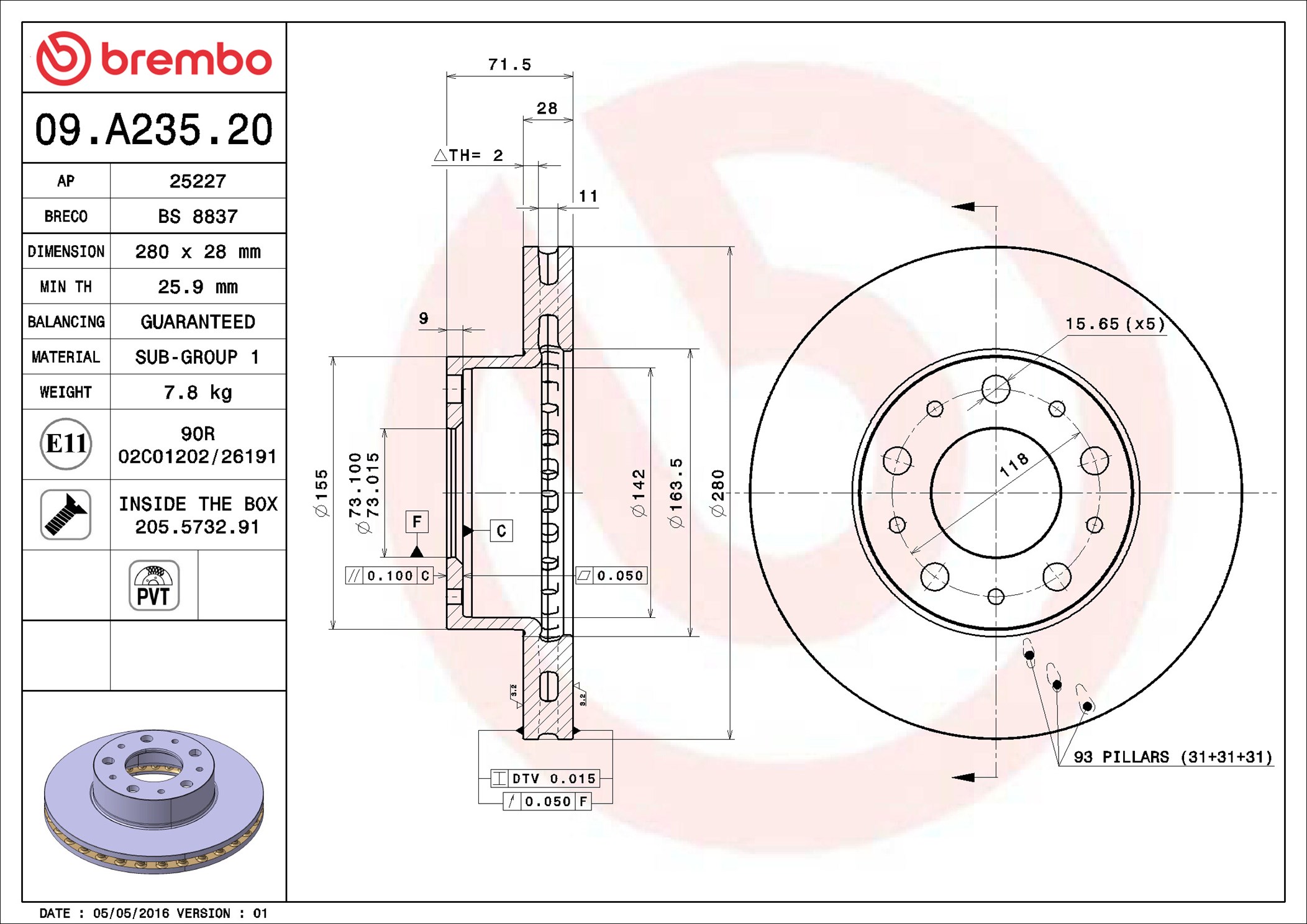 Brake Disc - 09.A235.20 BREMBO