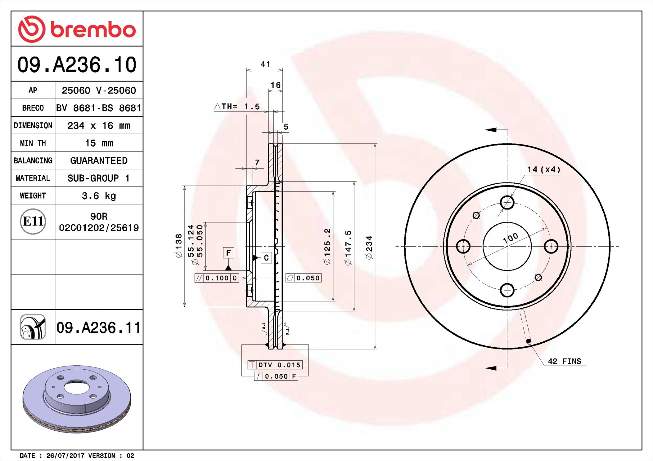 Bremsscheibe - 09.A236.11 BREMBO