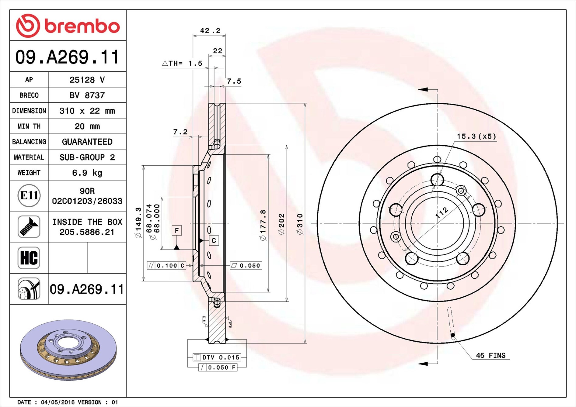 Brake Disc - 09.A269.11 BREMBO