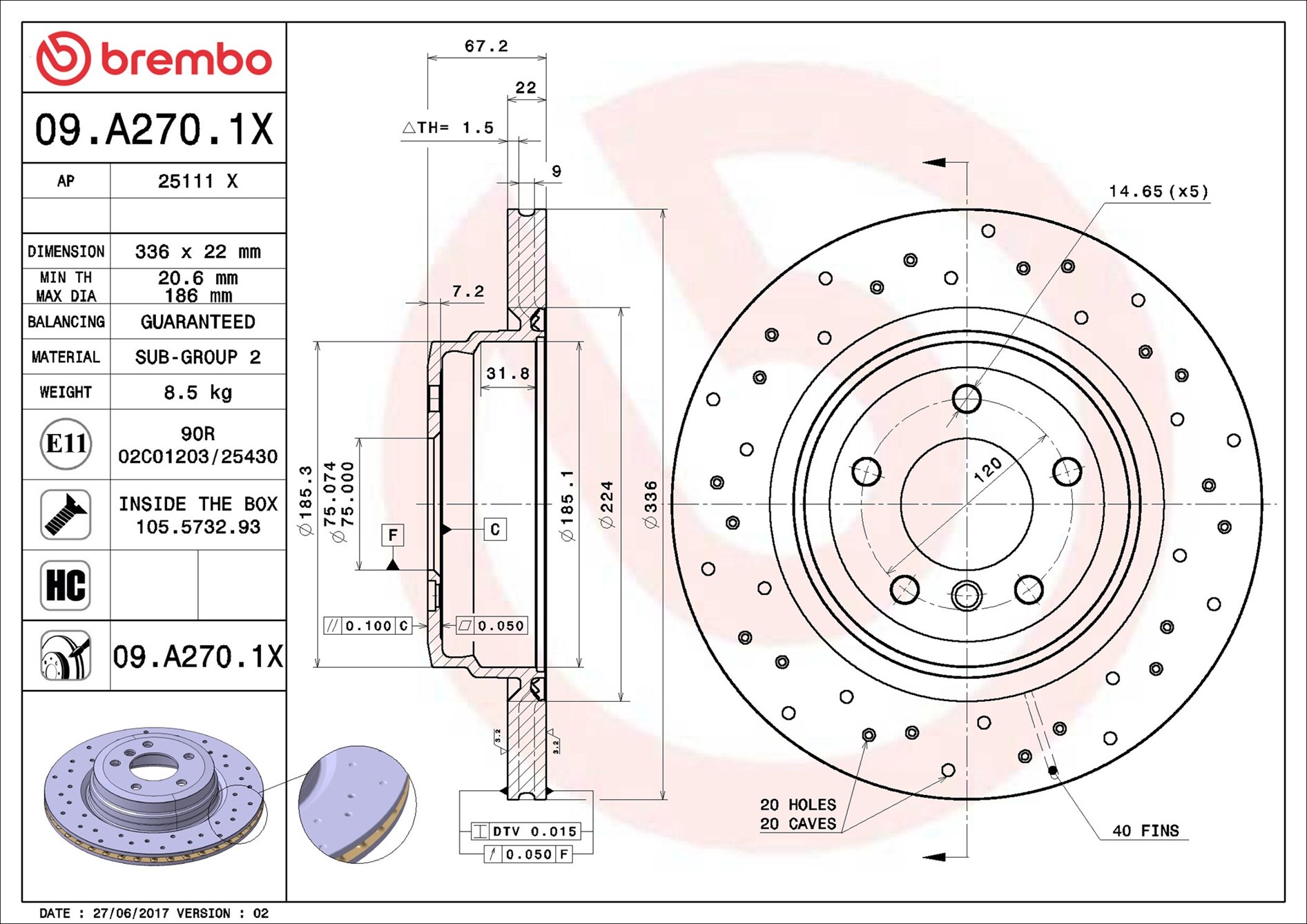 Discofreno - 09.A270.1X BREMBO