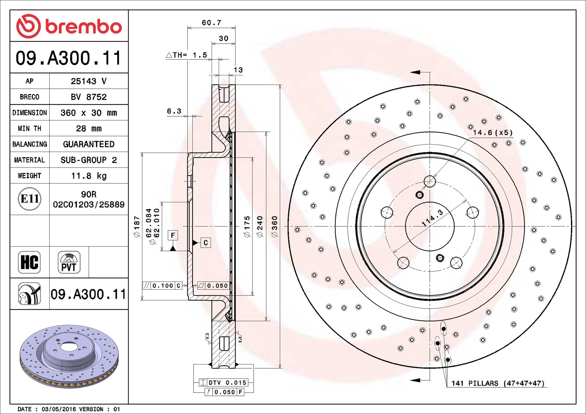 Brake Disc - 09.A300.11 BREMBO