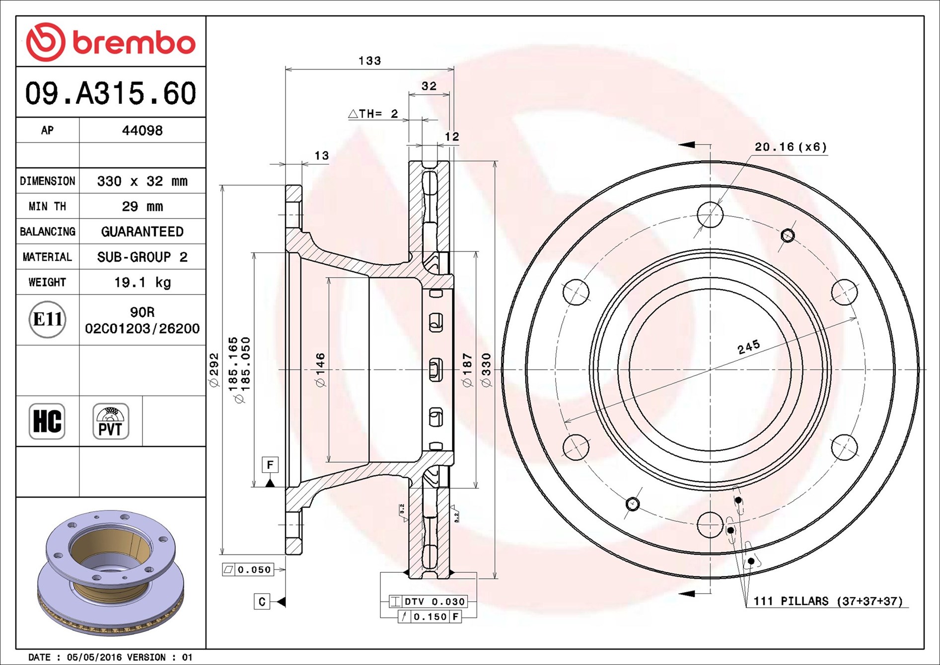Brake Disc - 09.A315.60 BREMBO
